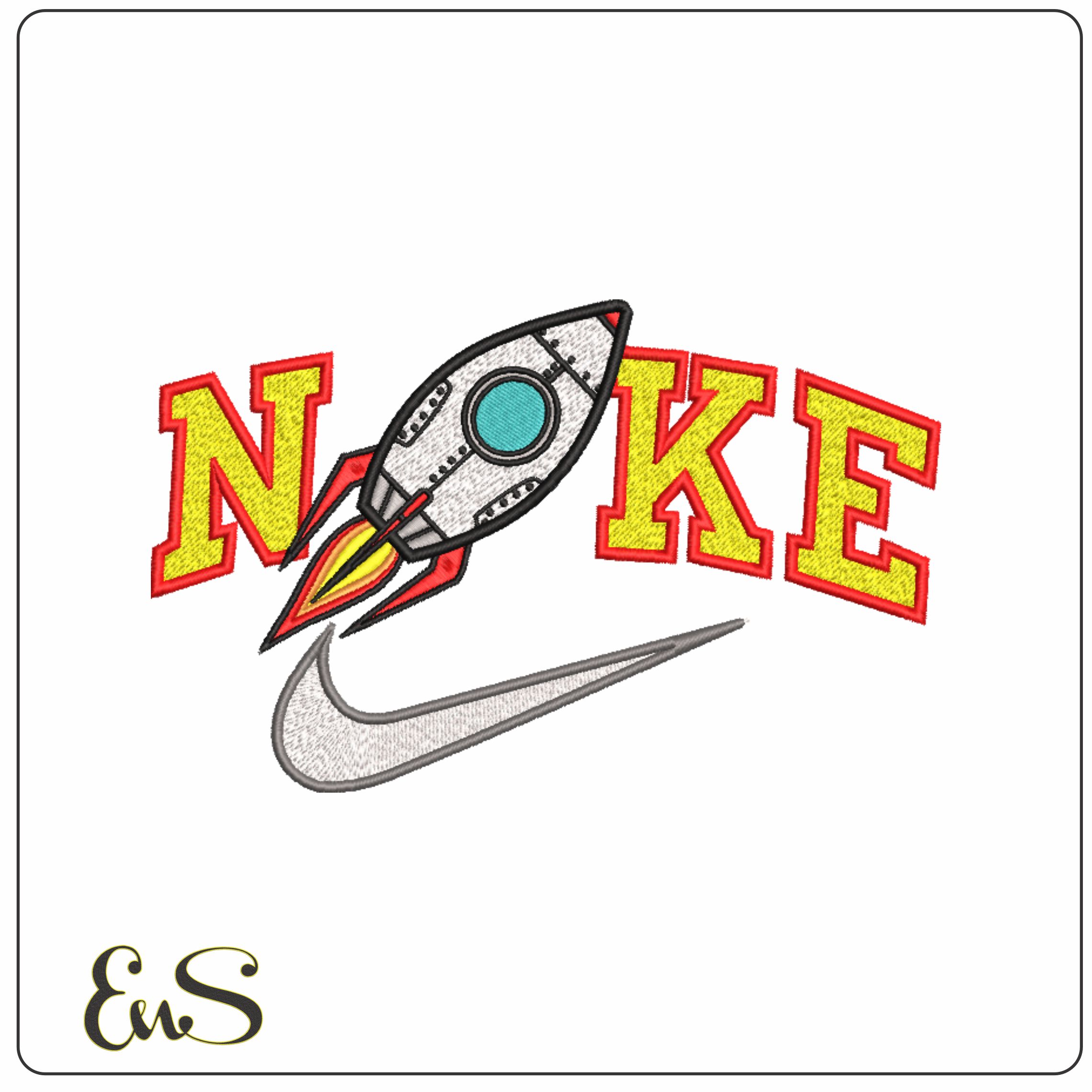 Nike Swoosh Childrens Space Rocket- Nike embroidery design file - instant download