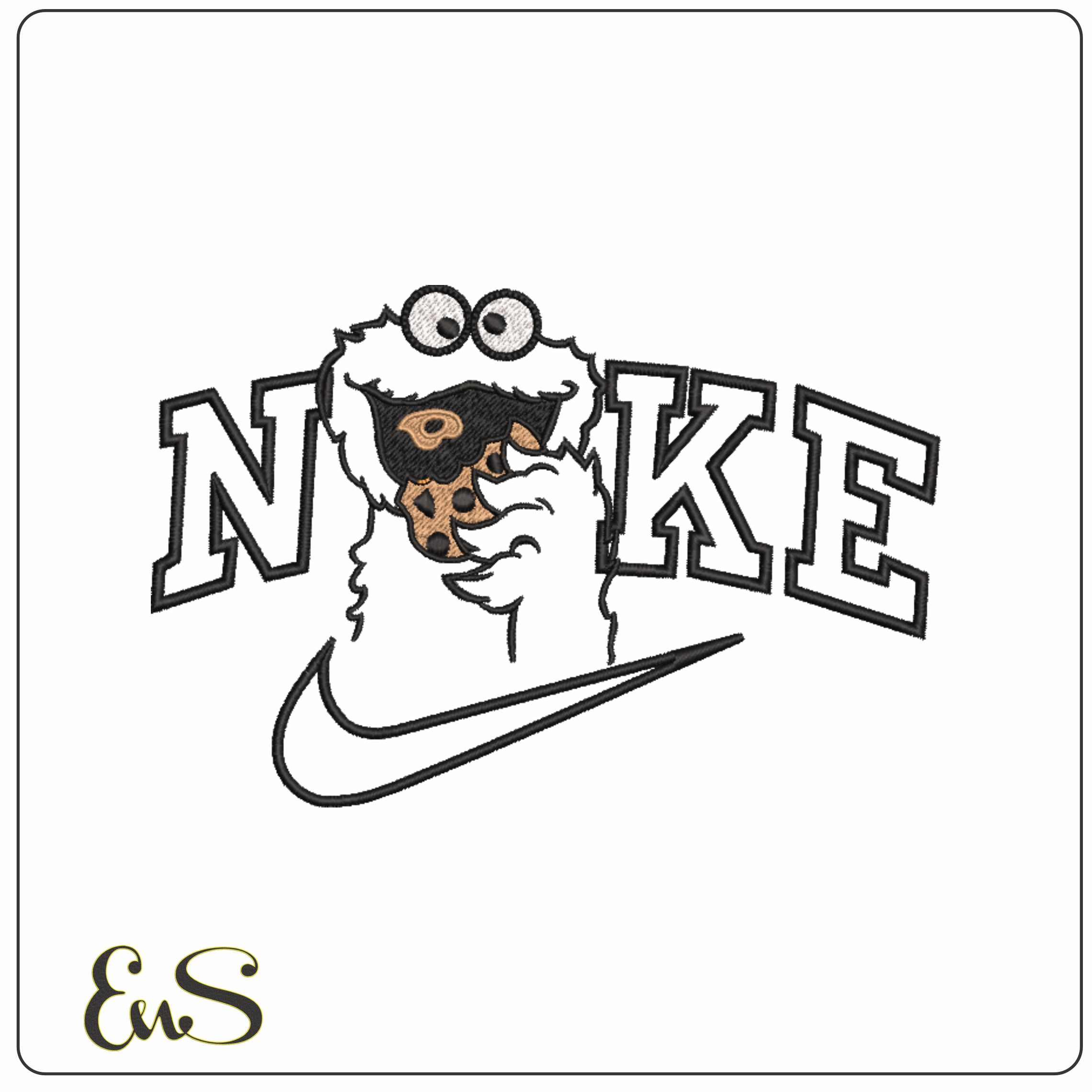 Nike Swoosh Cookie Monster Applique- Nike embroidery design file - instant download