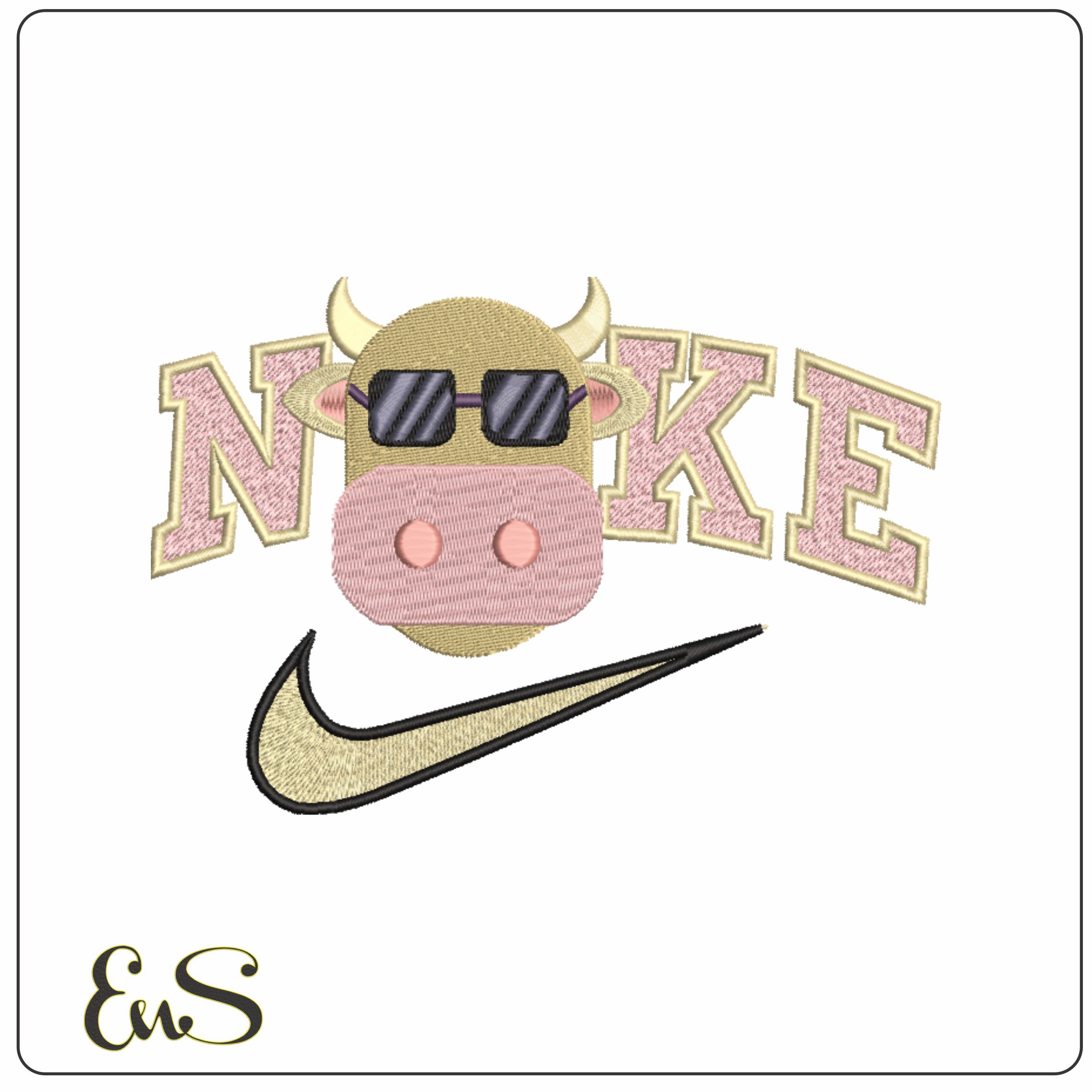 Nike Swoosh Cool Cow Head- Nike embroidery design file - instant download
