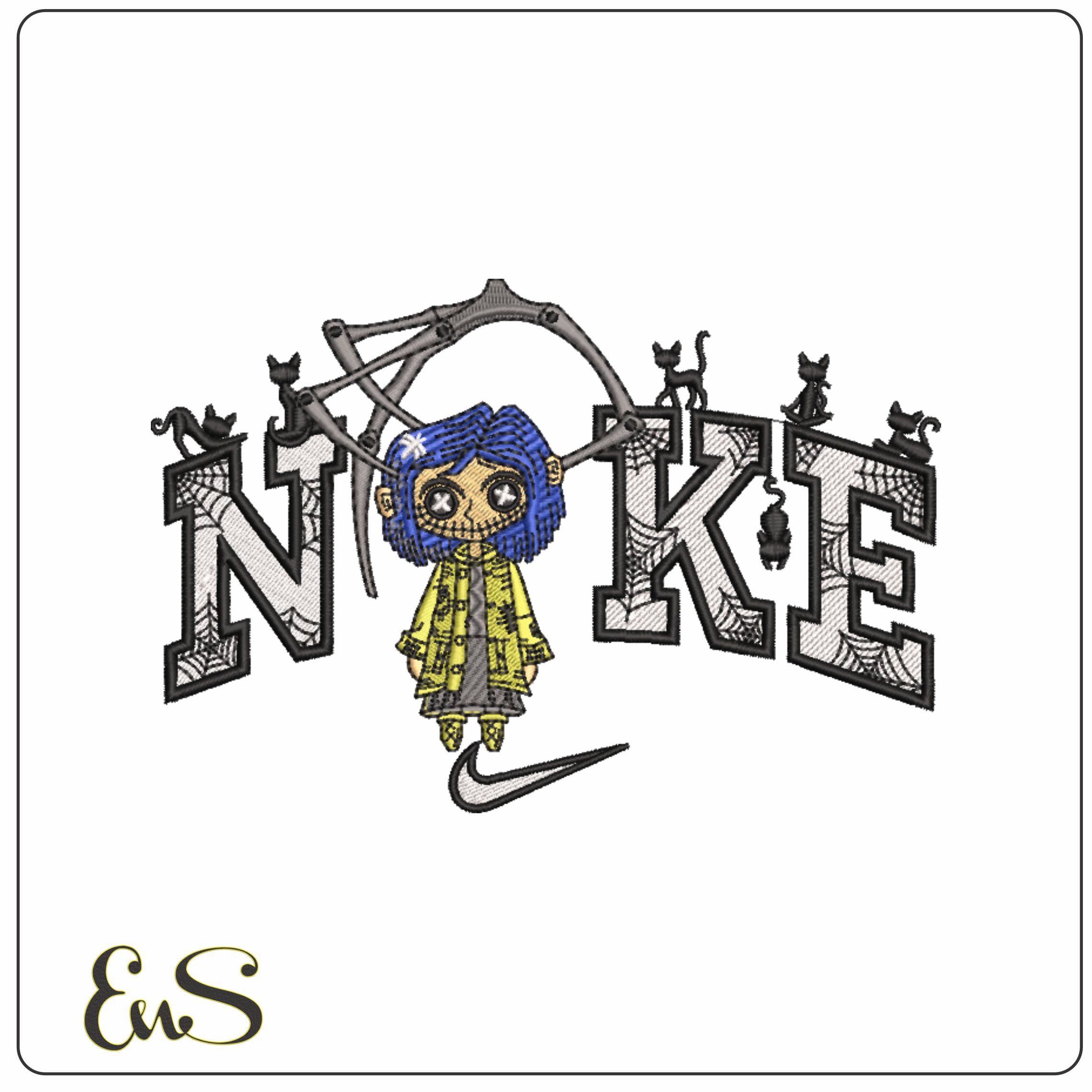 Nike Swoosh Coraline Halloween- Nike embroidery design file - instant download