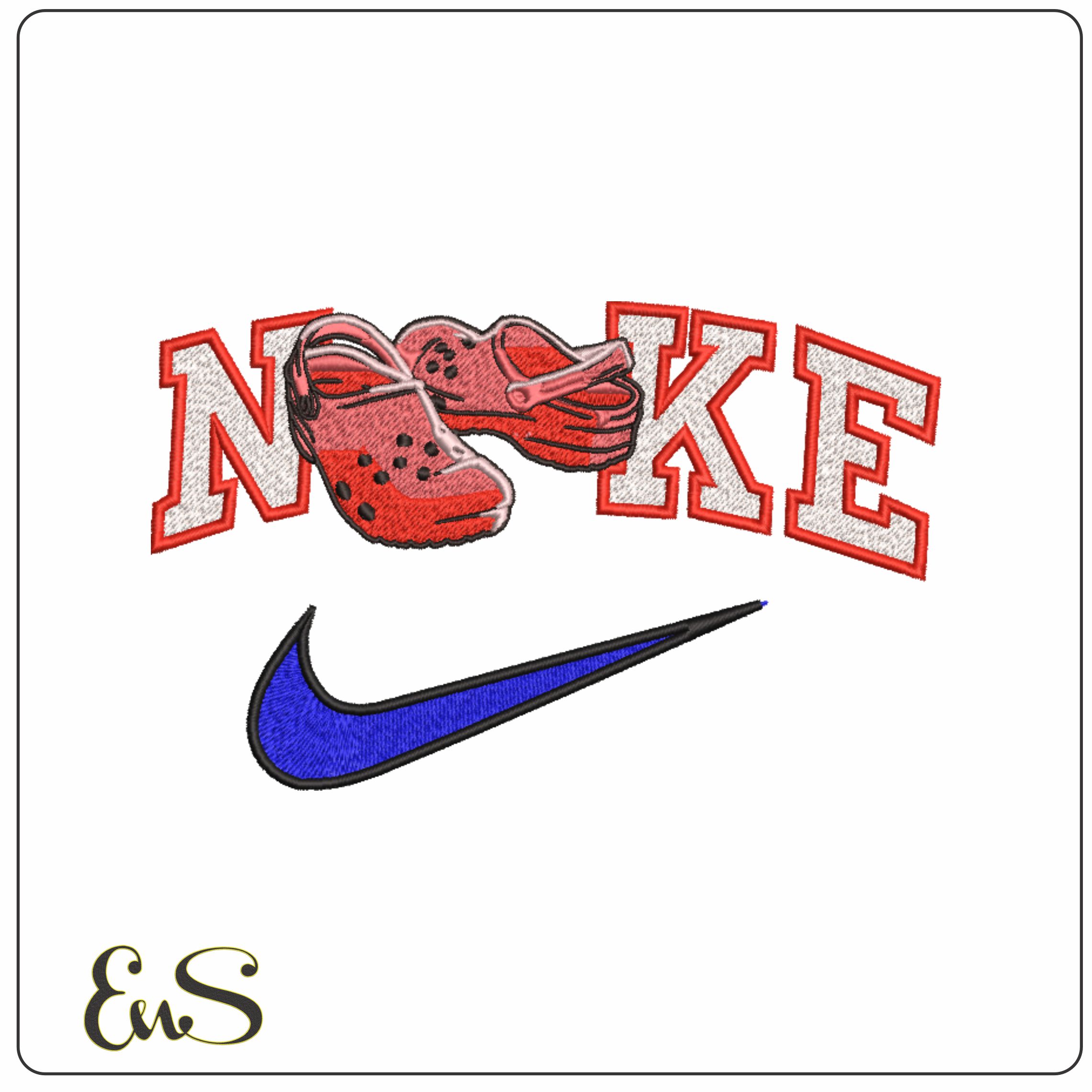 Nike Swoosh Crocs Pair- Nike embroidery design file - instant download
