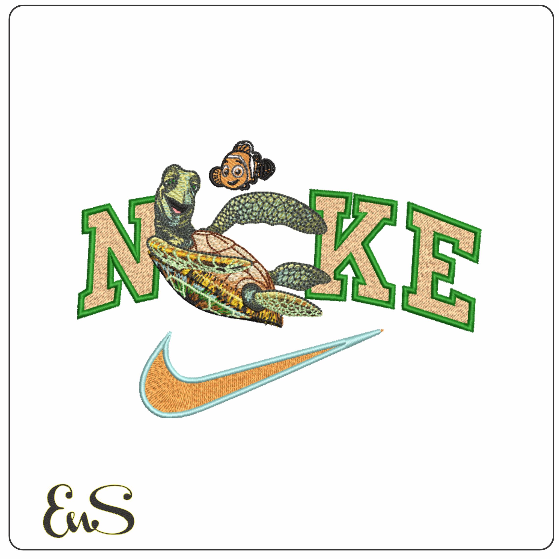 Nike Swoosh Crush Turtle and Nemo- Nike embroidery design file - instant download