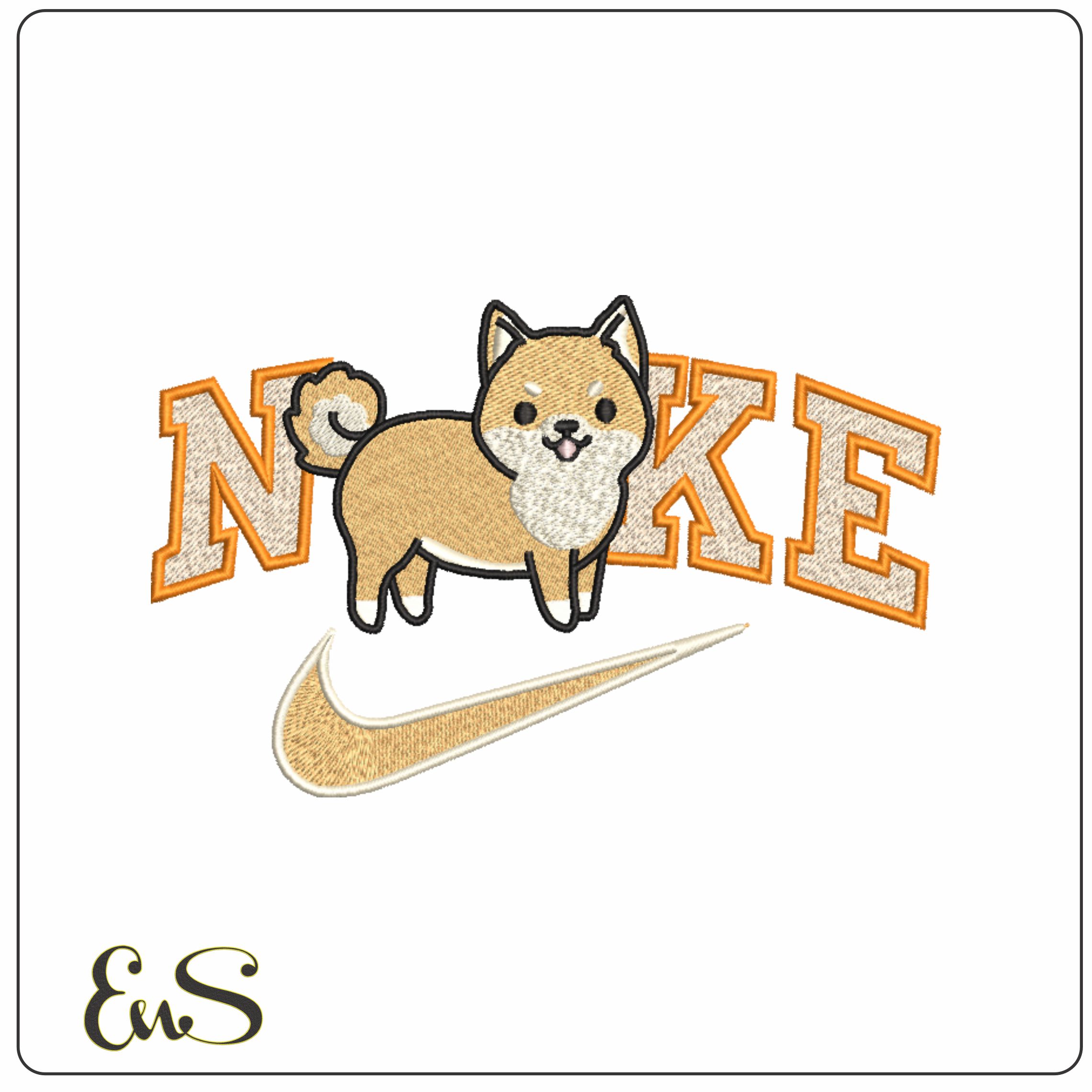 Nike Swoosh Cute Dog Corgi Puppy- Nike embroidery design file - instant download