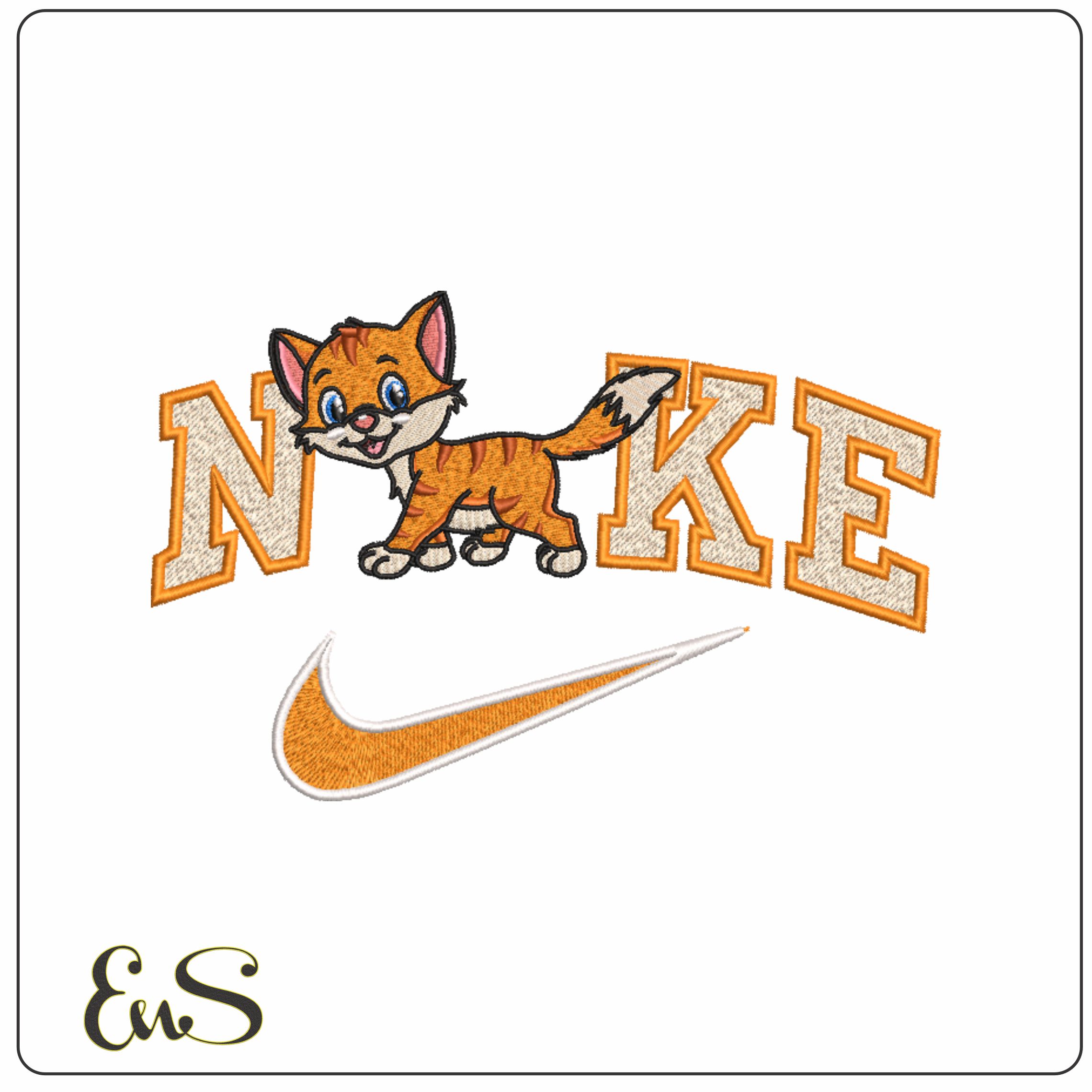 Nike Swoosh Cute Ginger Cat- Nike embroidery design file - instant download