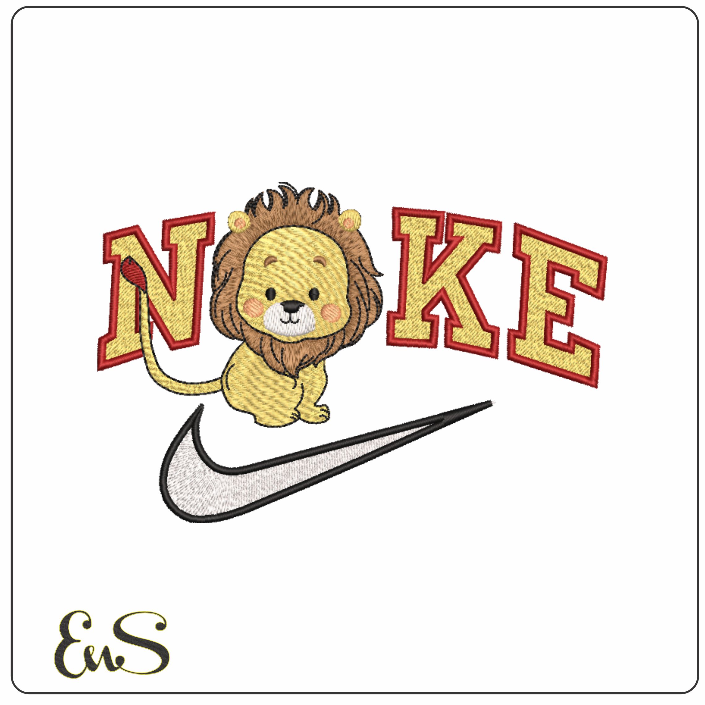 Nike Swoosh Cute Lion- Nike embroidery design file - instant download