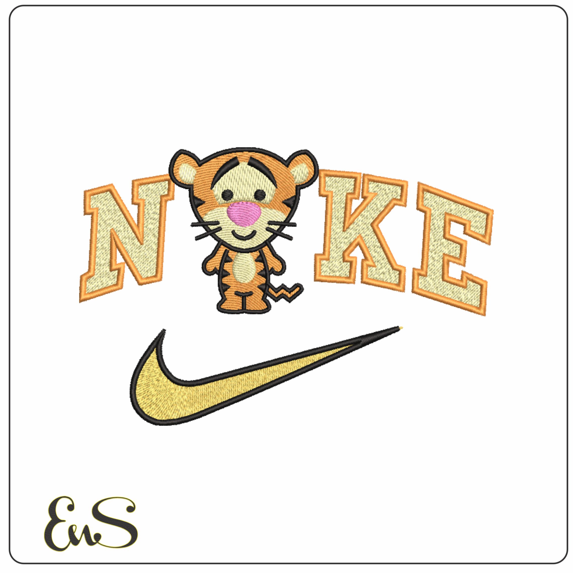 Nike Swoosh Cute Tiger- Nike embroidery design file - instant download