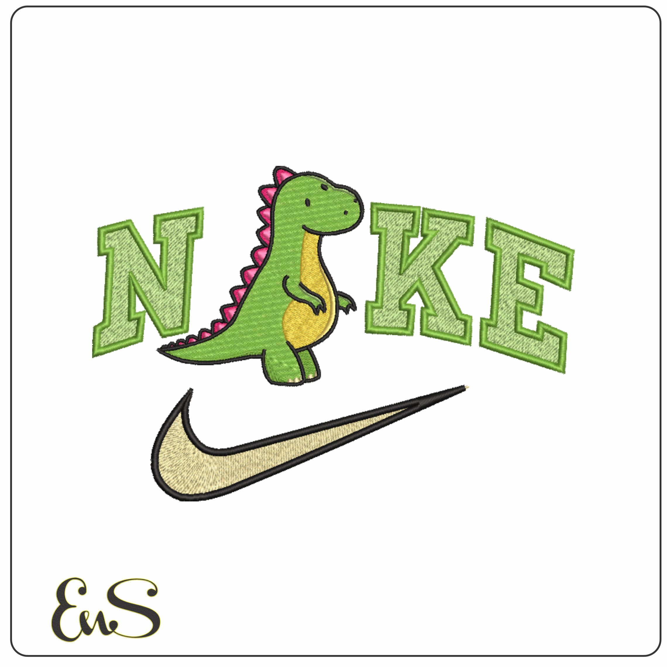 Nike Swoosh Cute Dinosaur- Nike embroidery design file - instant download
