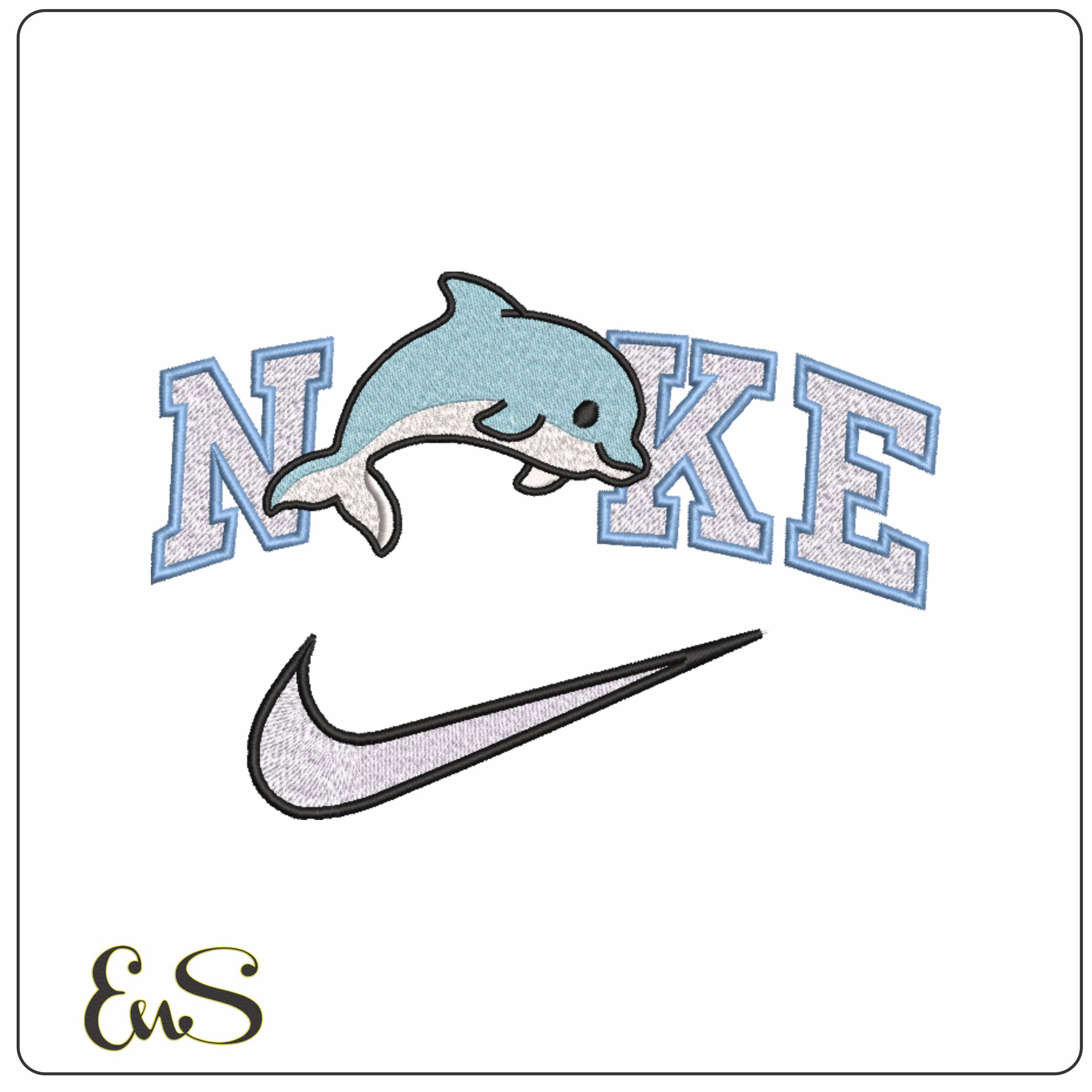 Nike Swoosh Cute Dolphin- Nike embroidery design file - instant download
