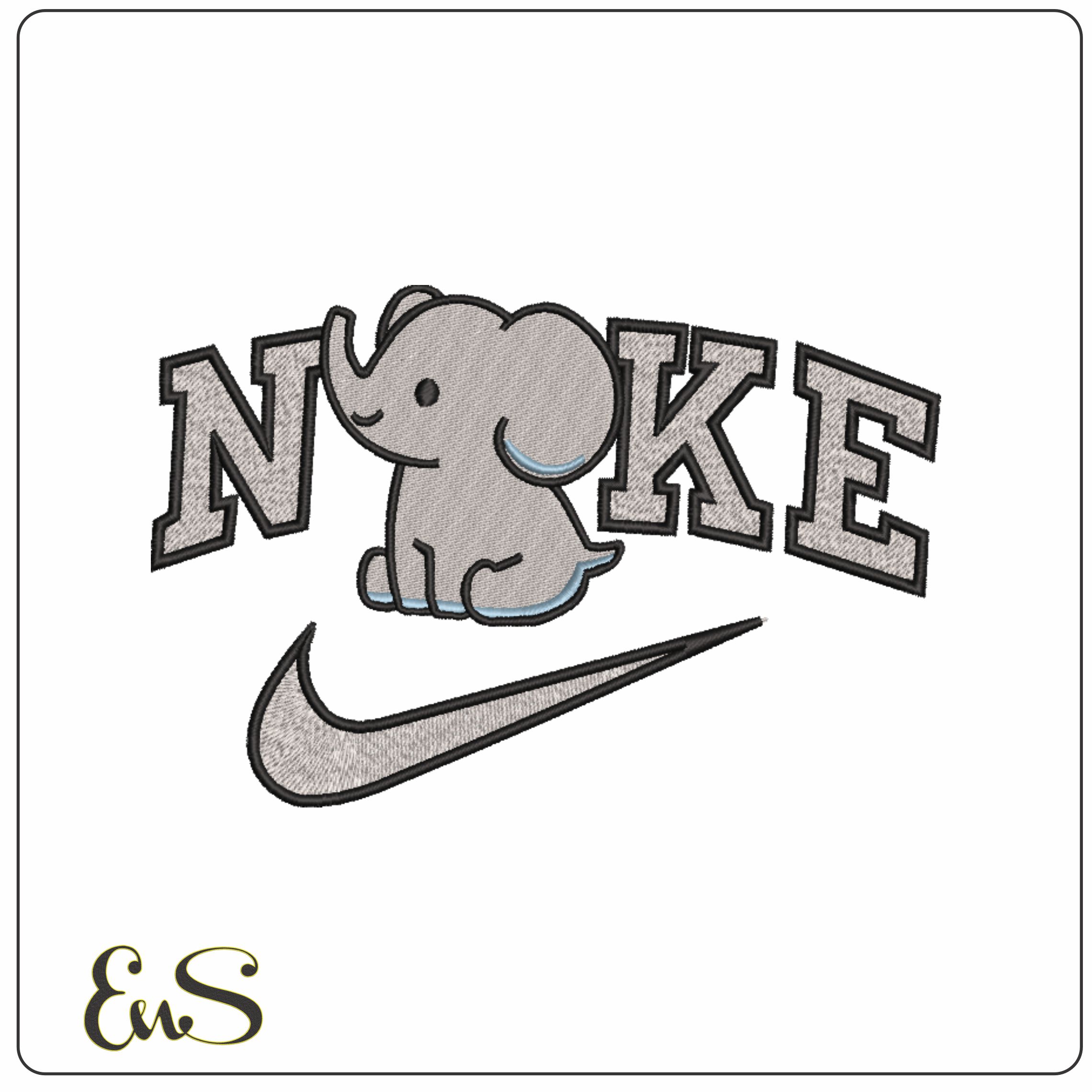 Nike Swoosh Cute Elephant- Nike embroidery design file - instant download