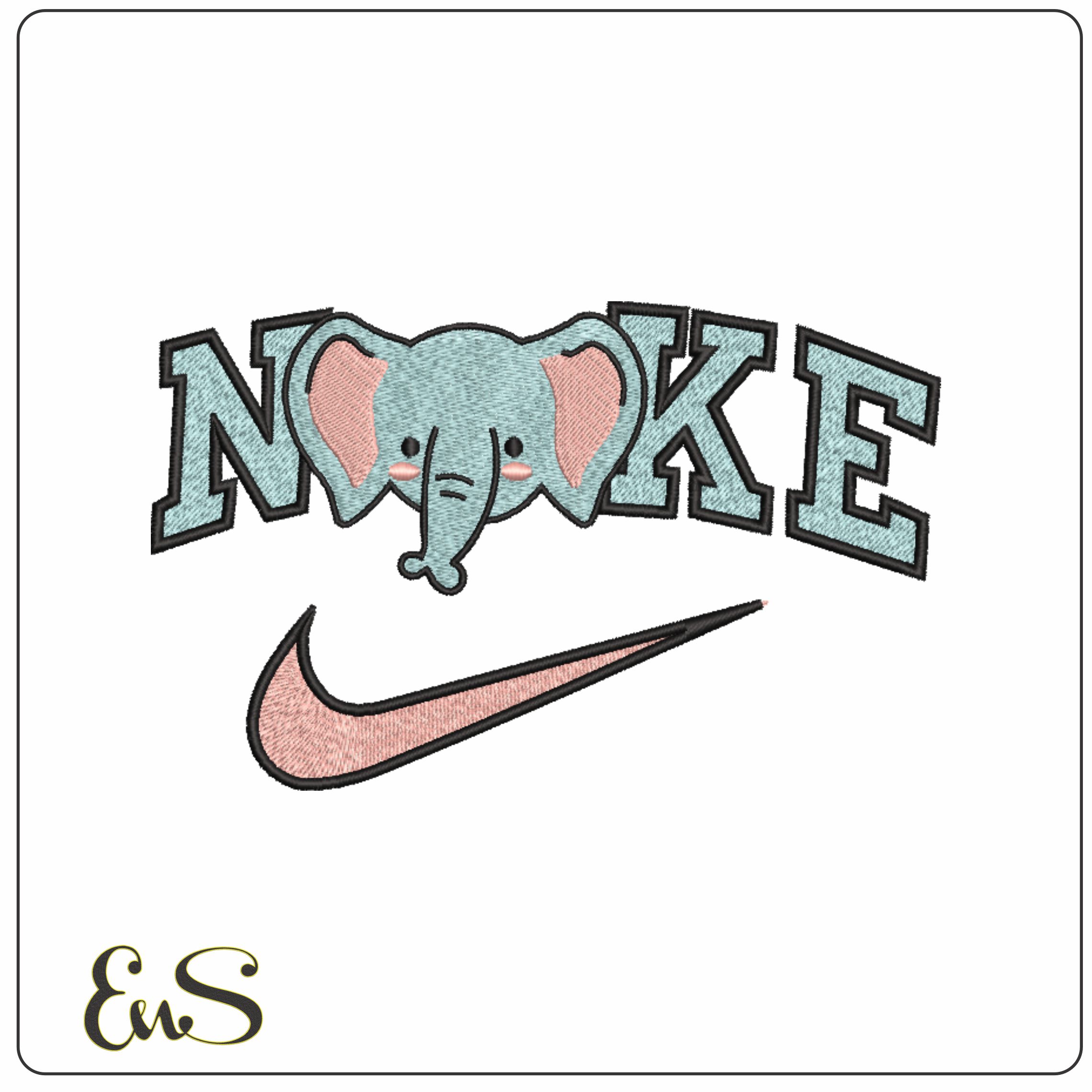Nike Swoosh Elephant Face- Nike embroidery design file - instant download