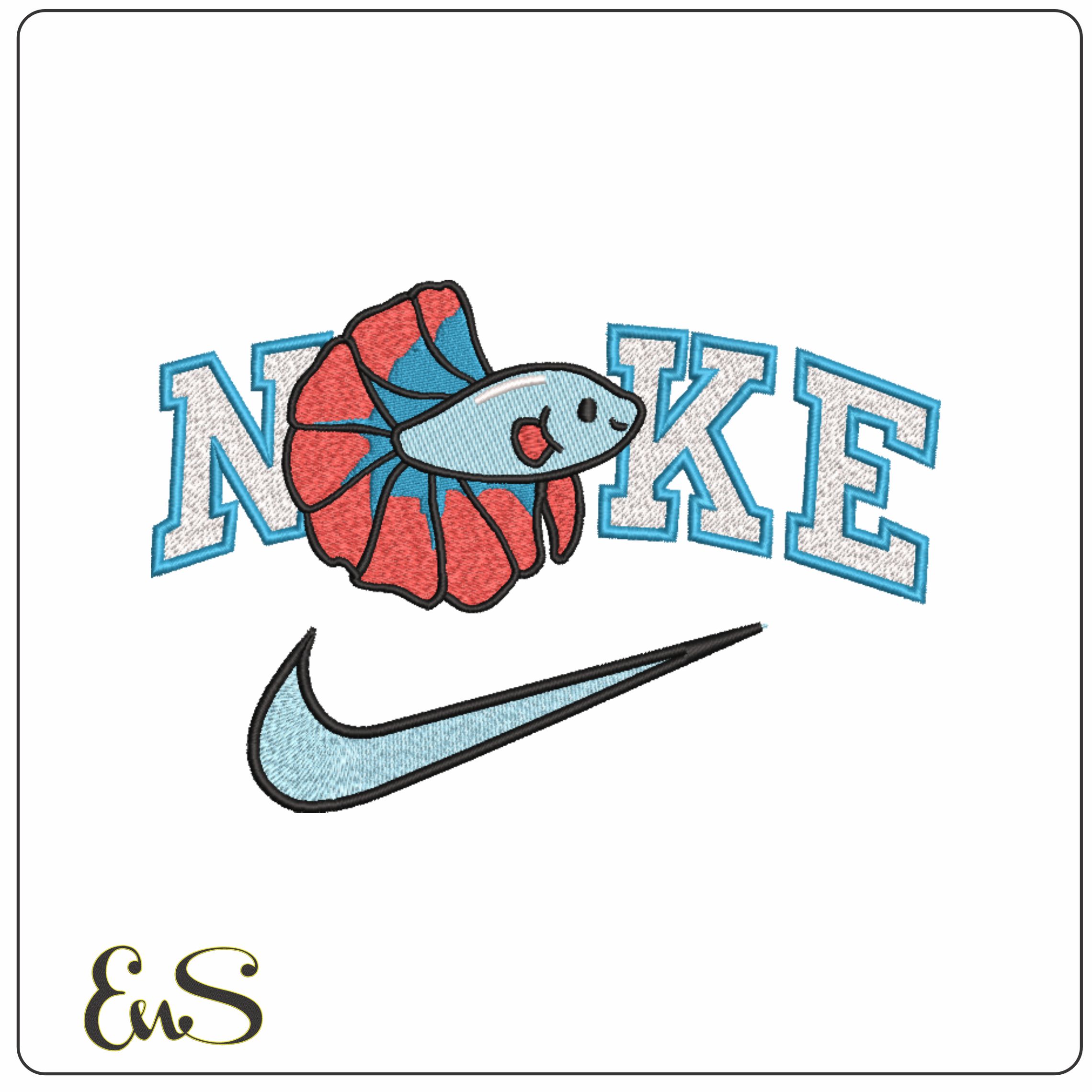 Nike Swoosh Cute Fish- Nike embroidery design file - instant download
