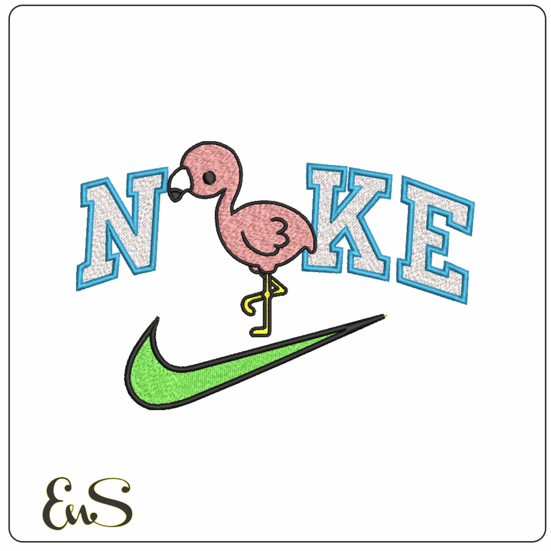 Nike Swoosh Flamingo- Nike embroidery design file - instant download