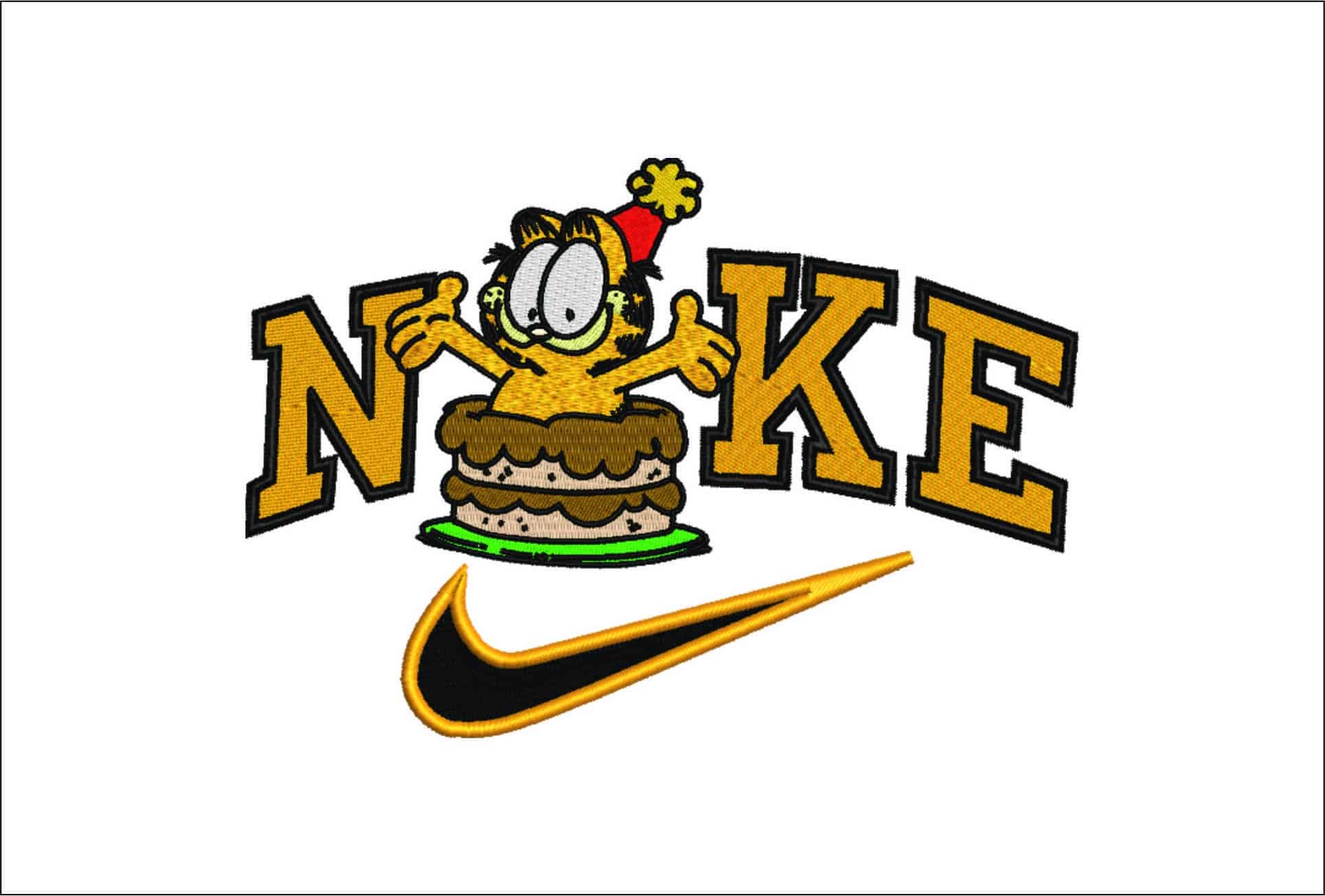 Nike Swoosh Garfield in Cake- Nike embroidery design file - instant download
