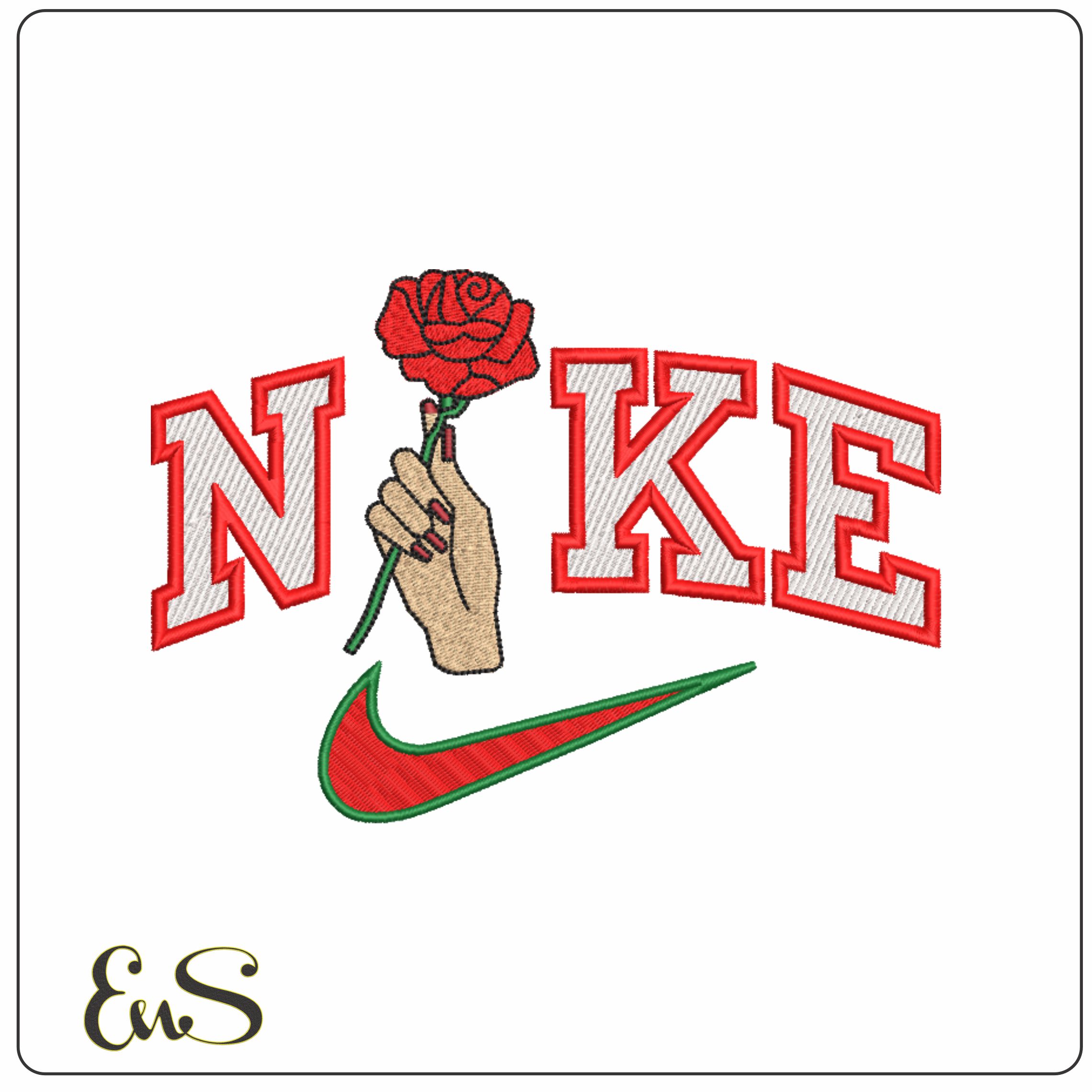 Nike Hand with Rose flower- Nike embroidery design file - instant download
