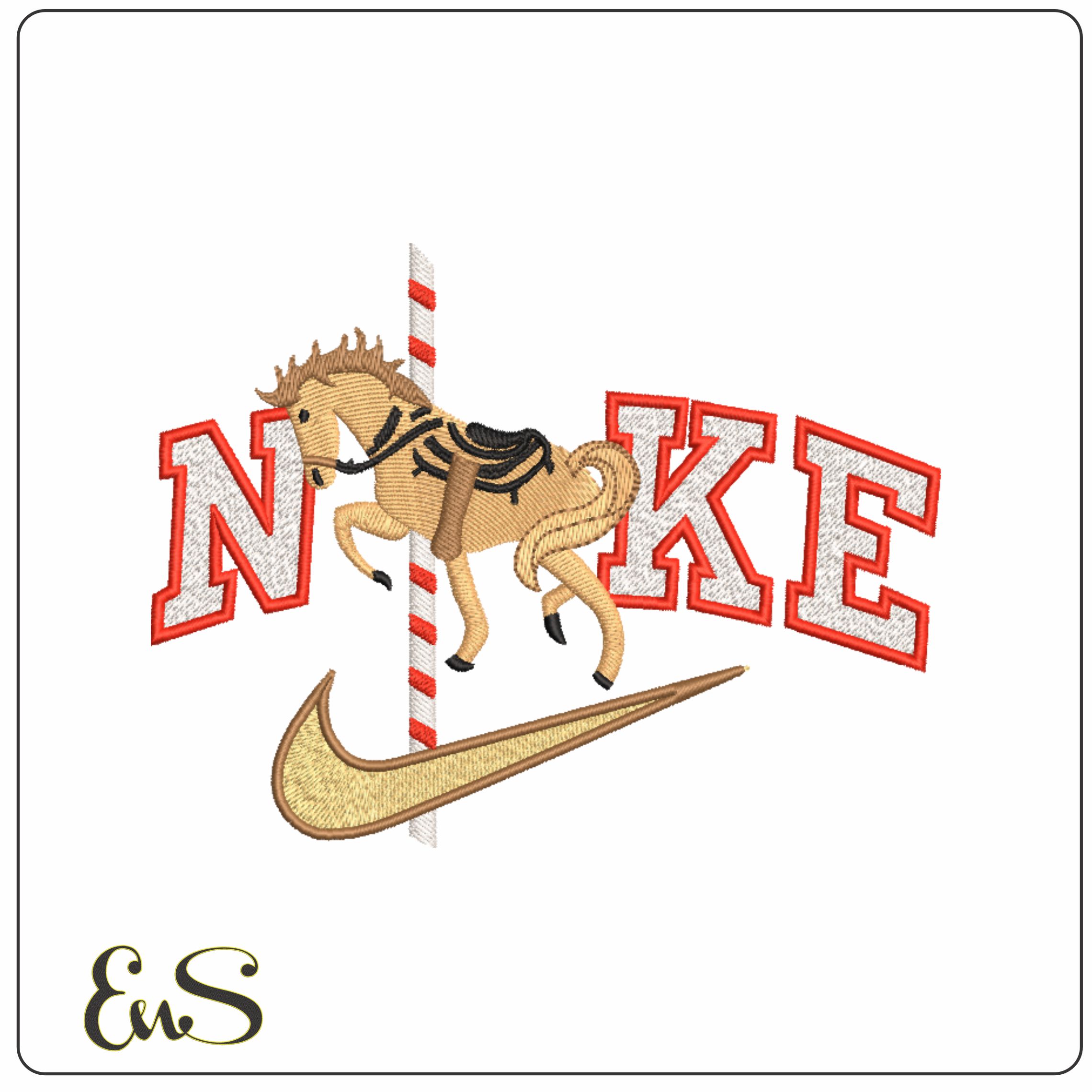 Nike Merry Go Round Horse- Nike embroidery design file - instant download