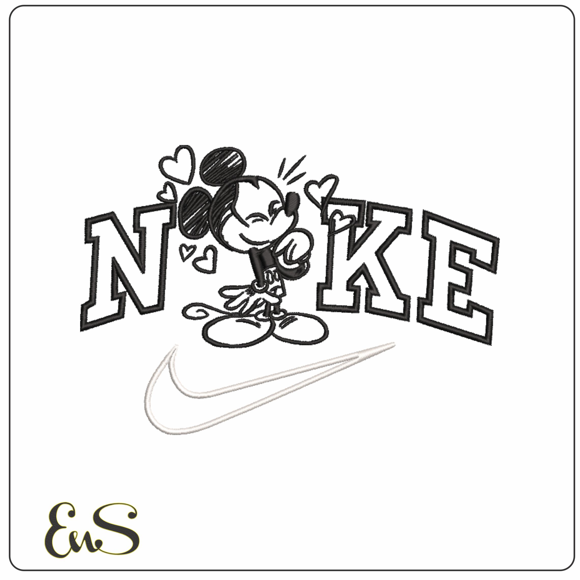 Nike Mickey Mouse Line Drawing- Nike embroidery design file - instant download