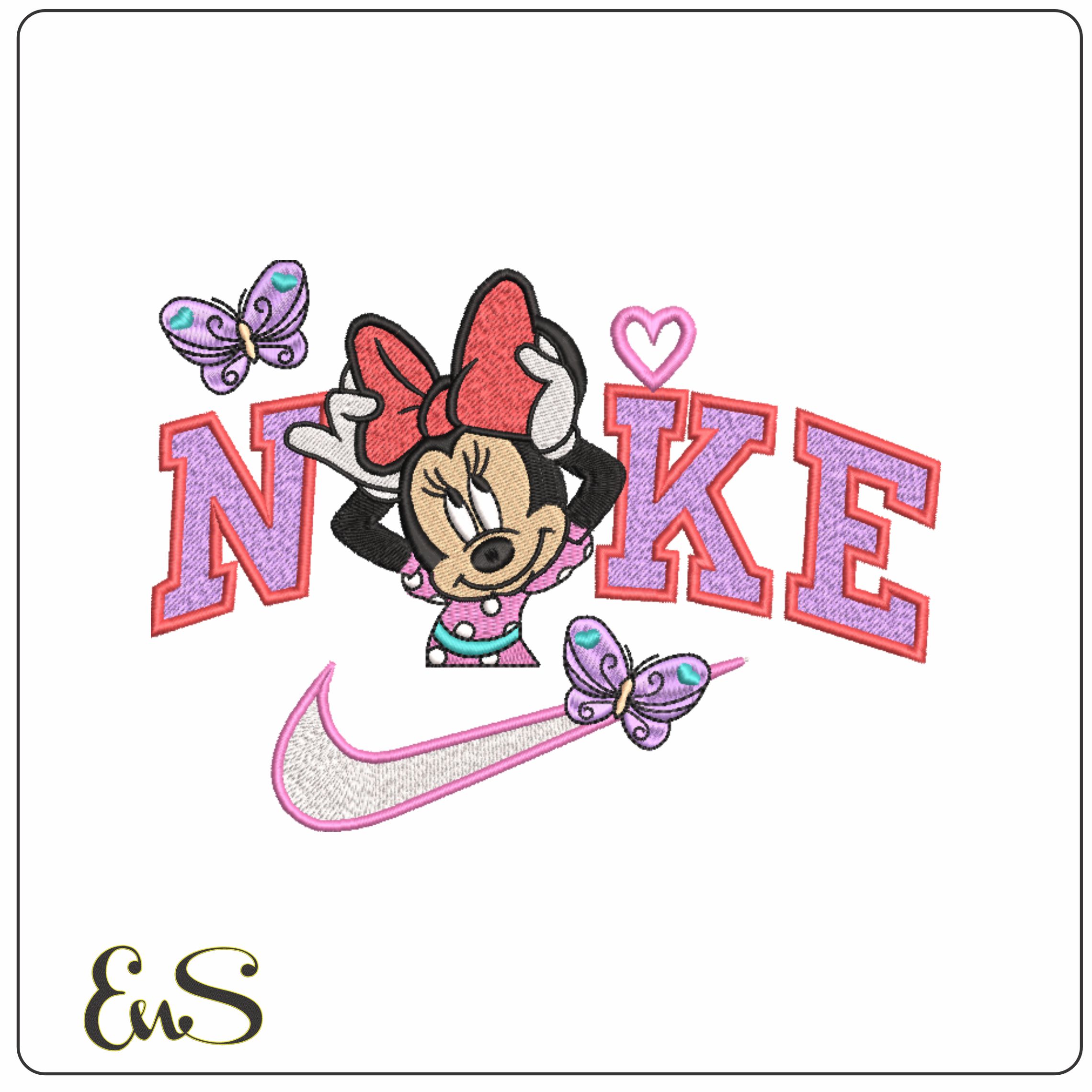 Nike Minnie Mouse Butterflies- Nike embroidery design file - instant download