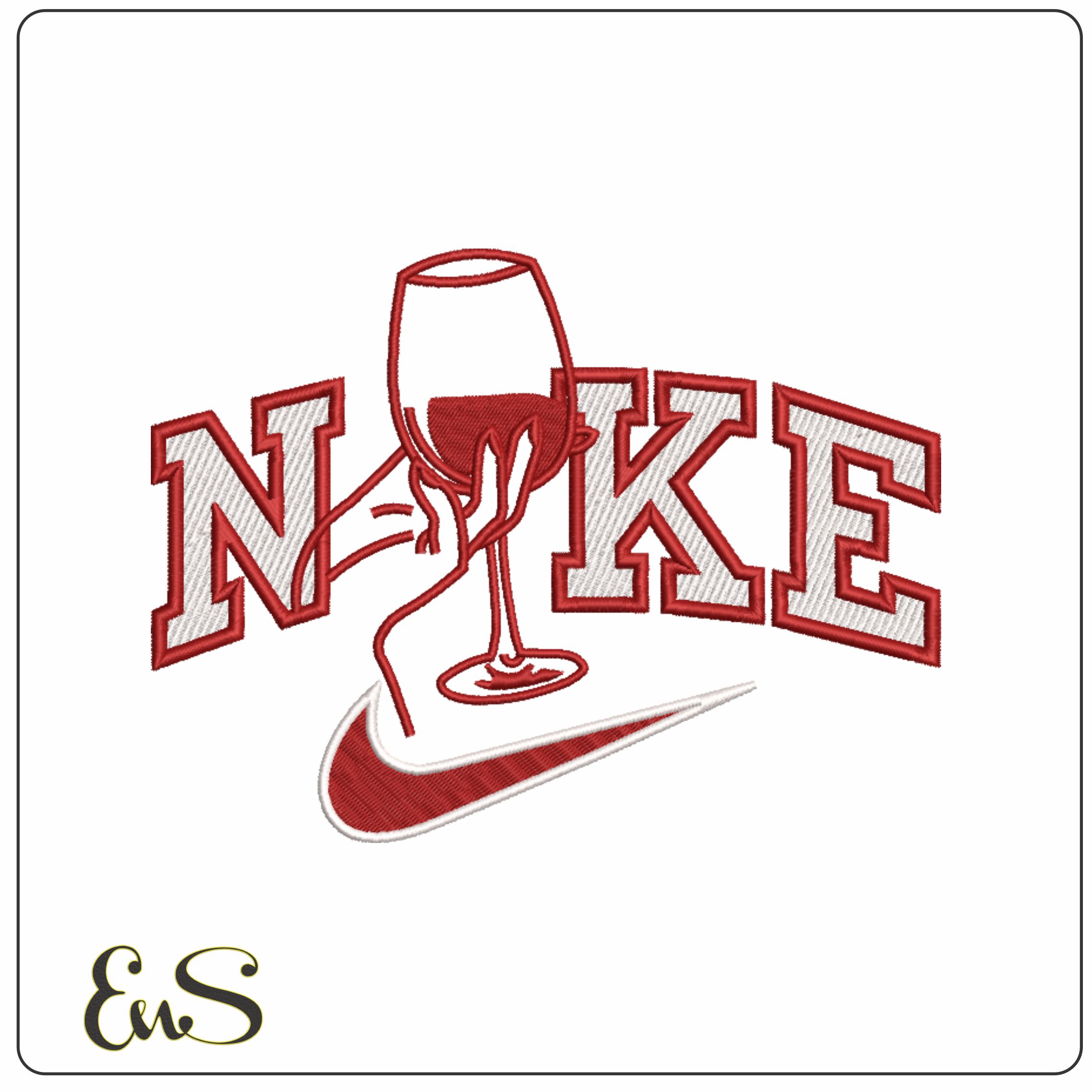 Nike Red Wine Glass-Nike embroidery design file - instant download