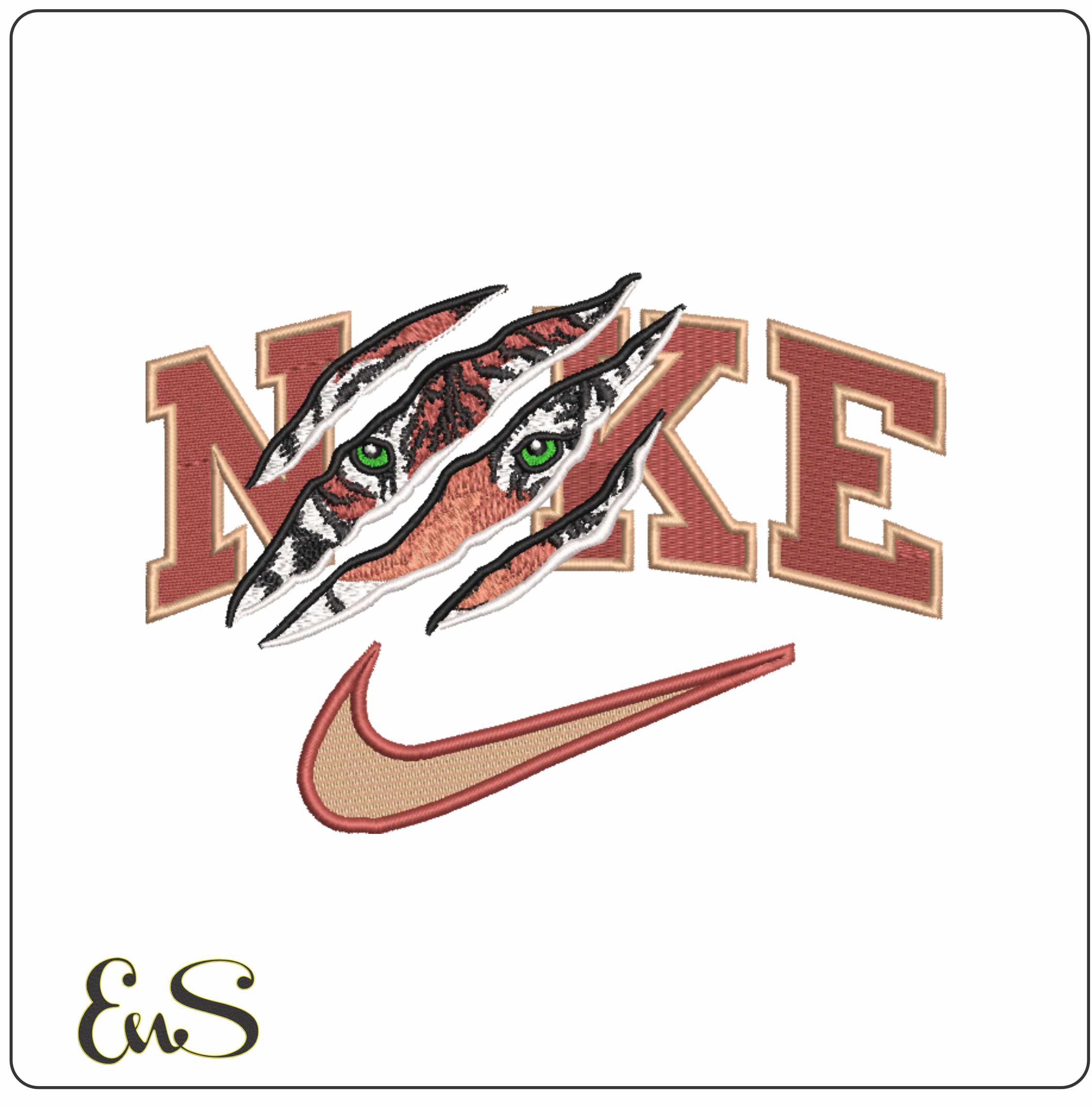 Nike Tigers Eyes Outline-Nike embroidery design file - instant download