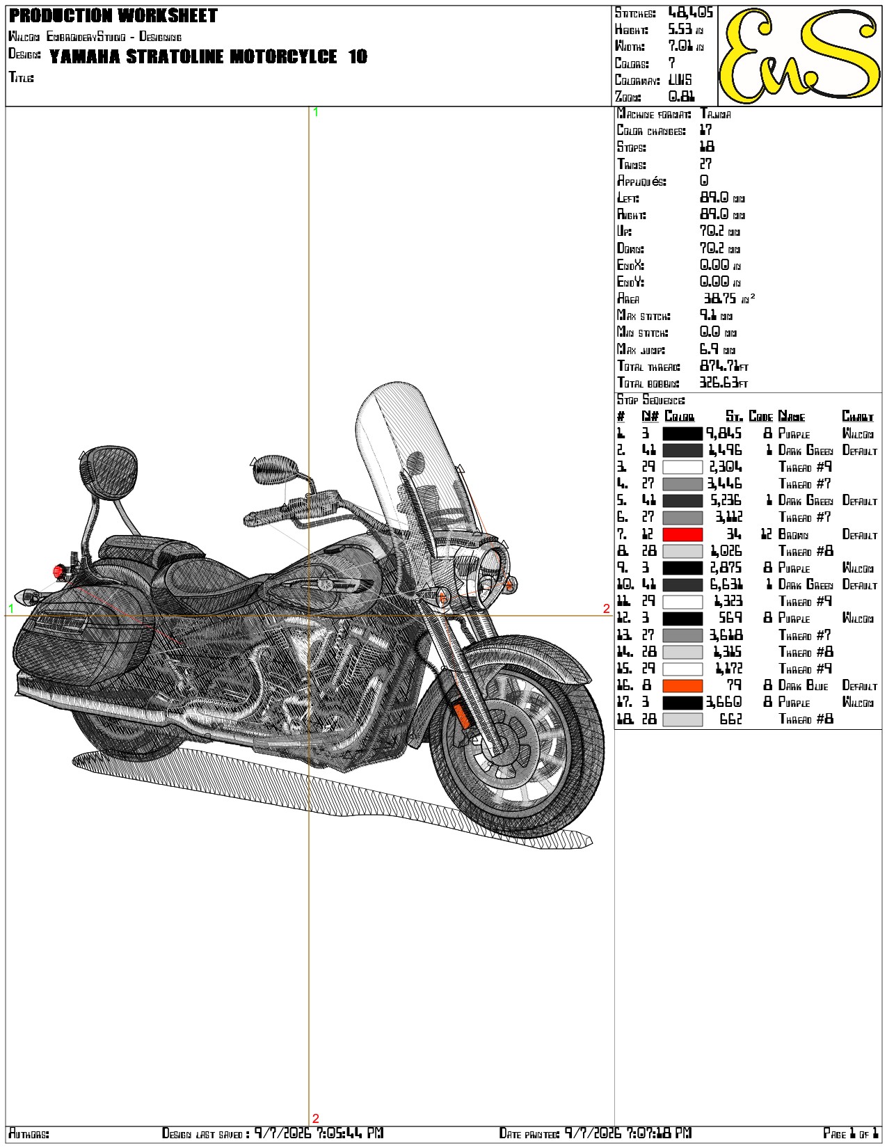 Yamaha Stratoline Motorcylce- Elegant embroidery design file - instant download