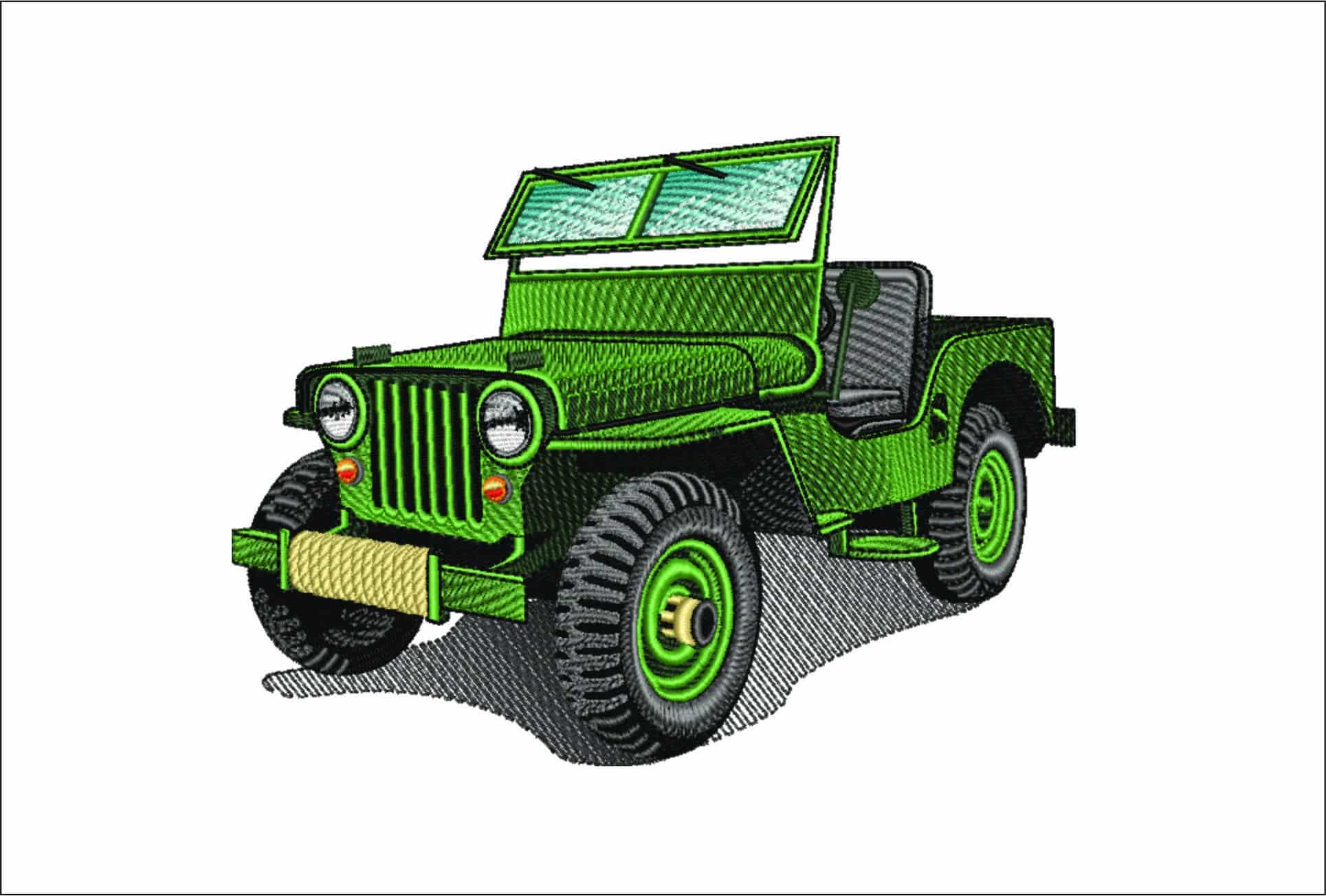Willys army Jeep- Elegant embroidery design file - instant download