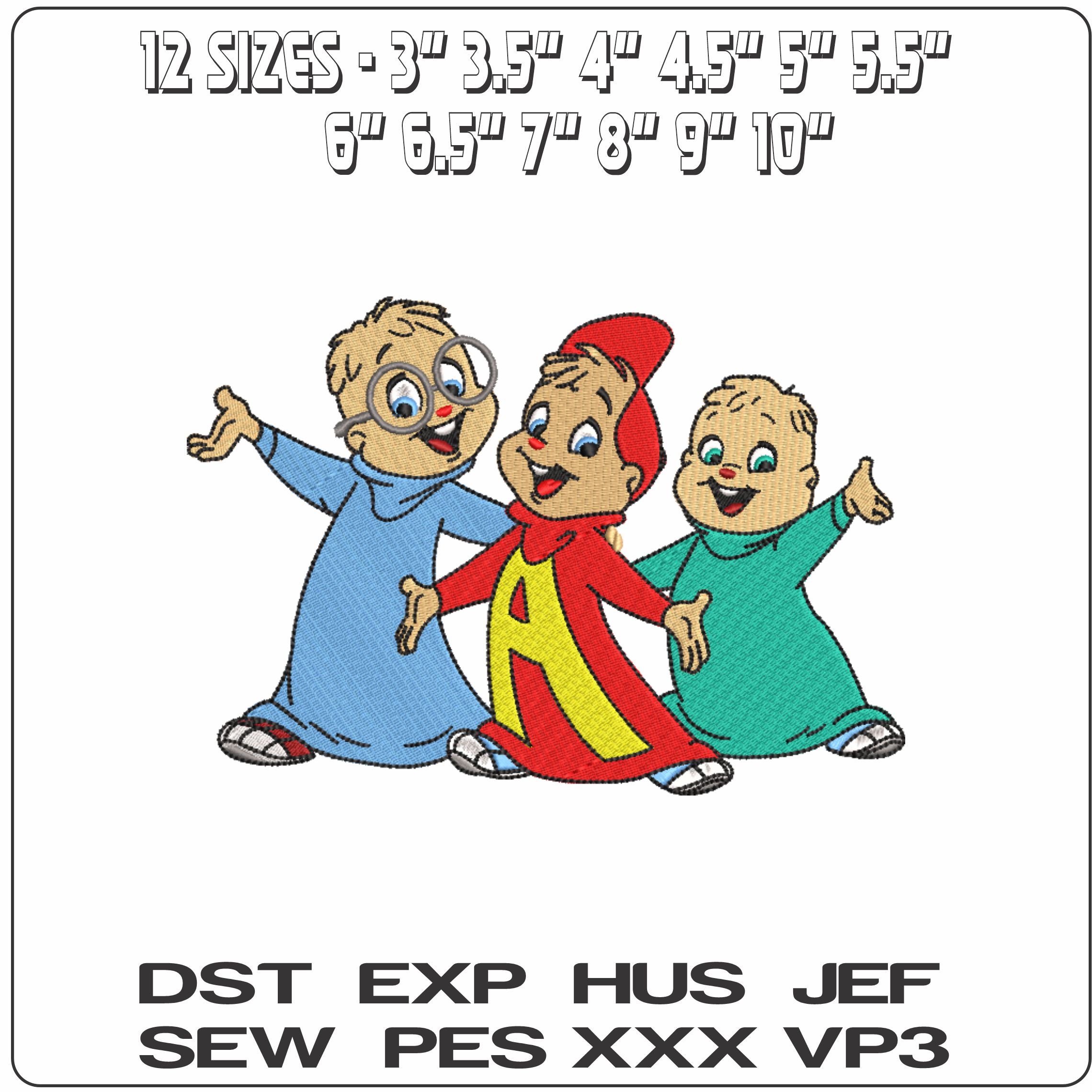 Alvin and Chipmunks- Elegant embroidery design file - instant download
