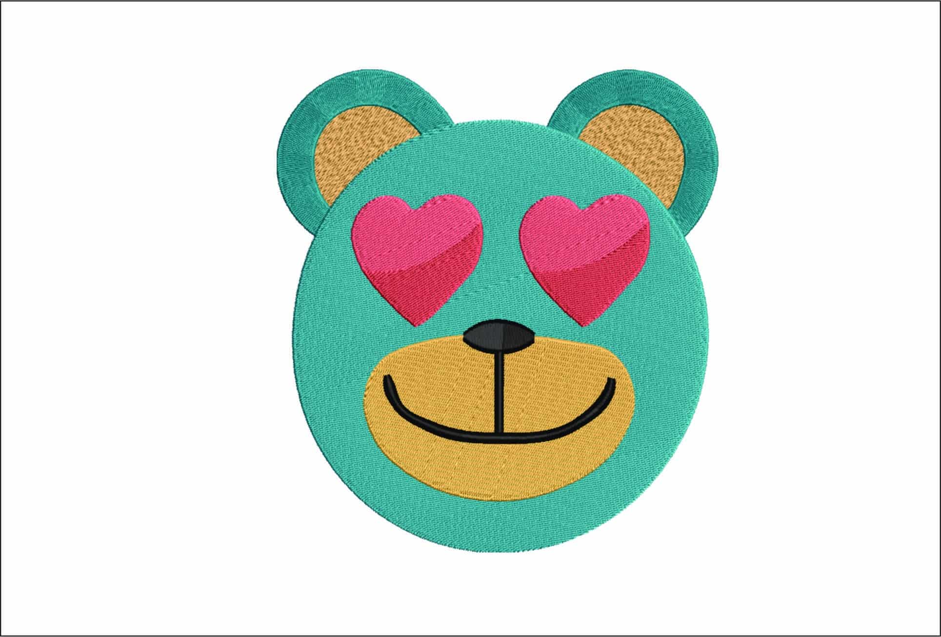 Bear Face Love Heart Eyes- Elegant embroidery design file - instant download