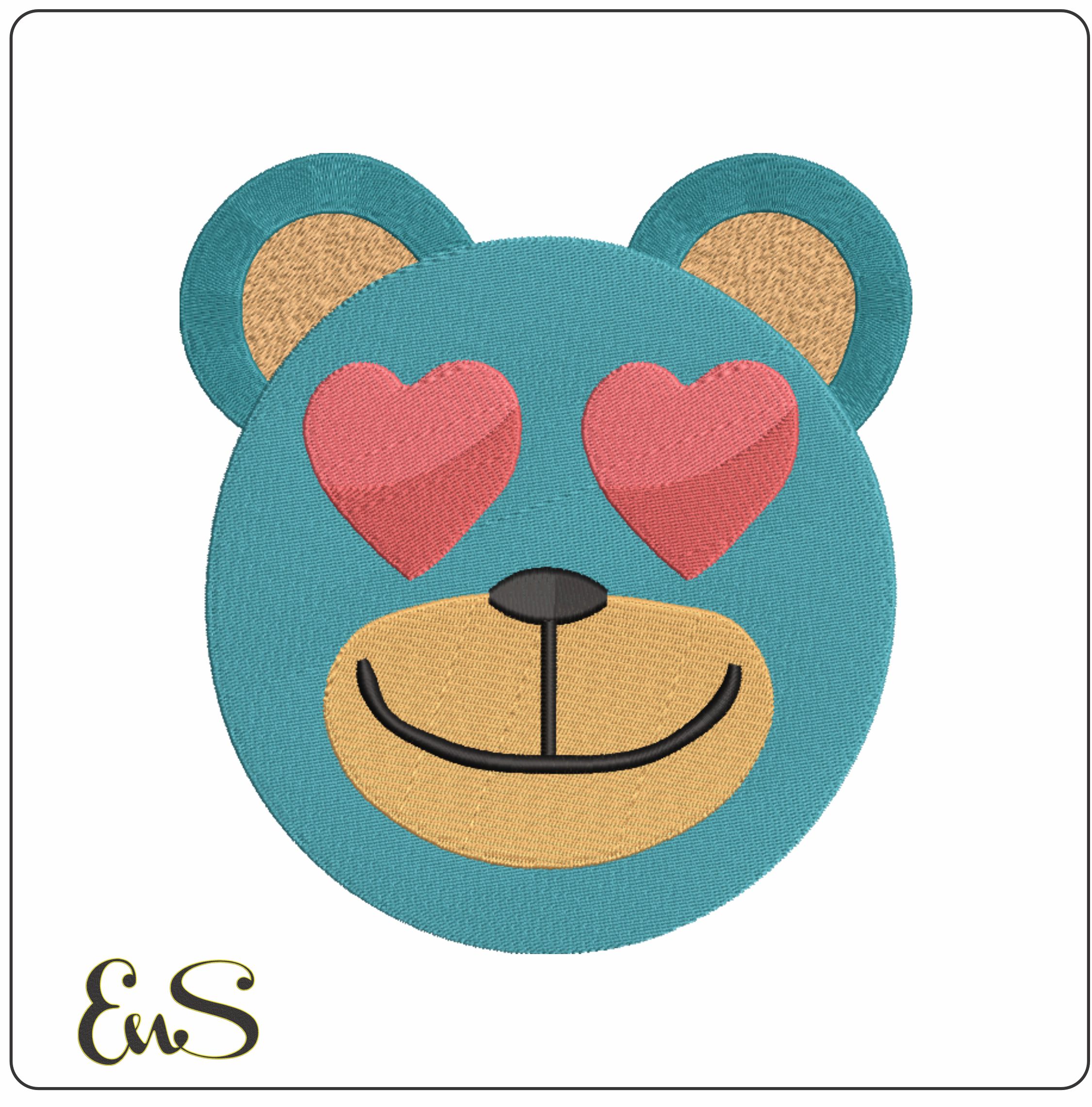 Bear Face Love Heart Eyes- Elegant embroidery design file - instant download