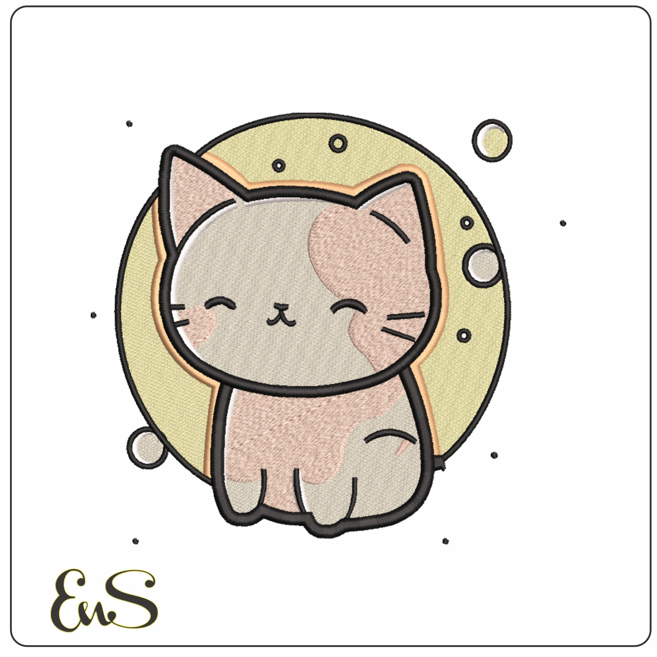 Cat and the Moon- Elegant embroidery design file - instant download