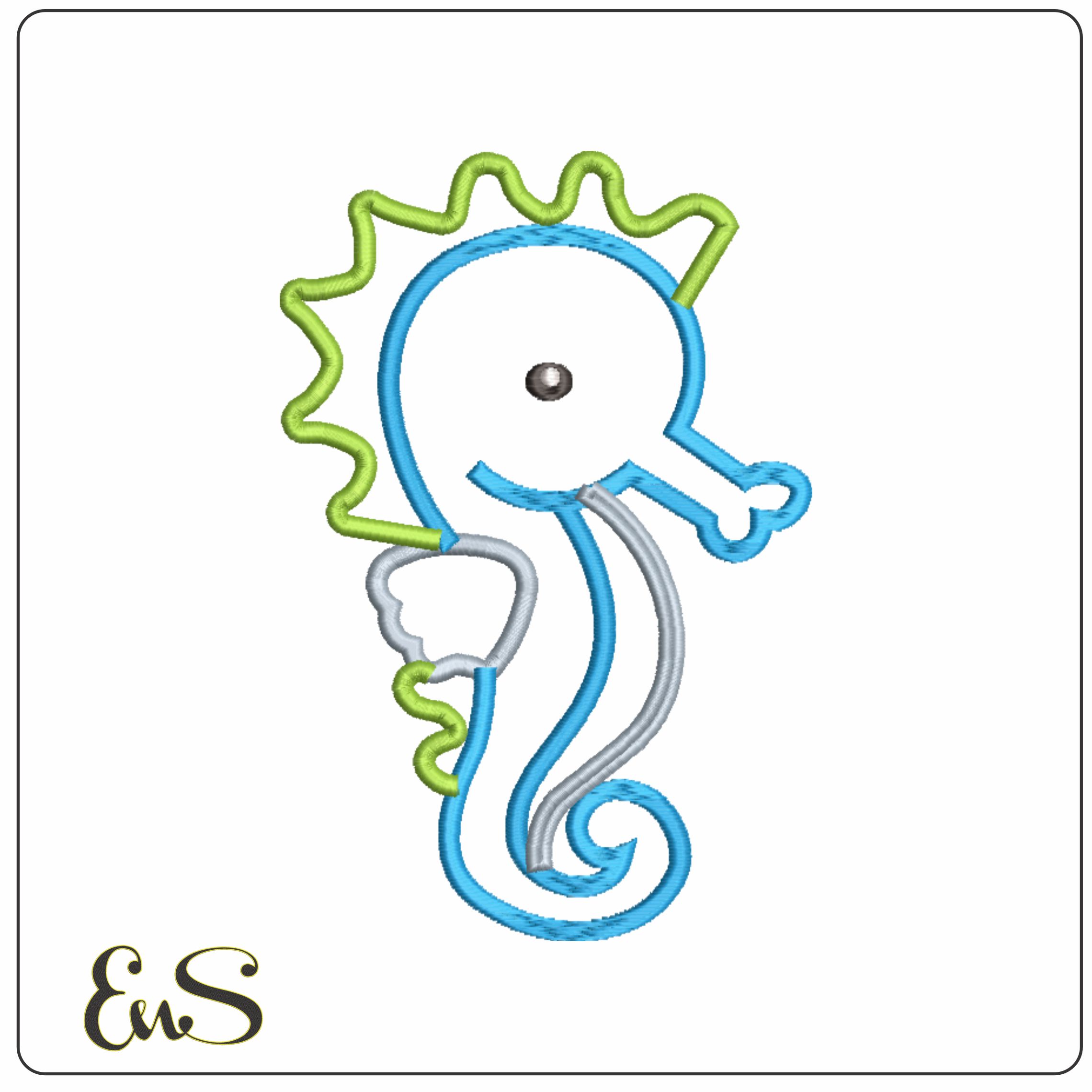 Children Seahorse Applique- Elegant embroidery design file - instant download