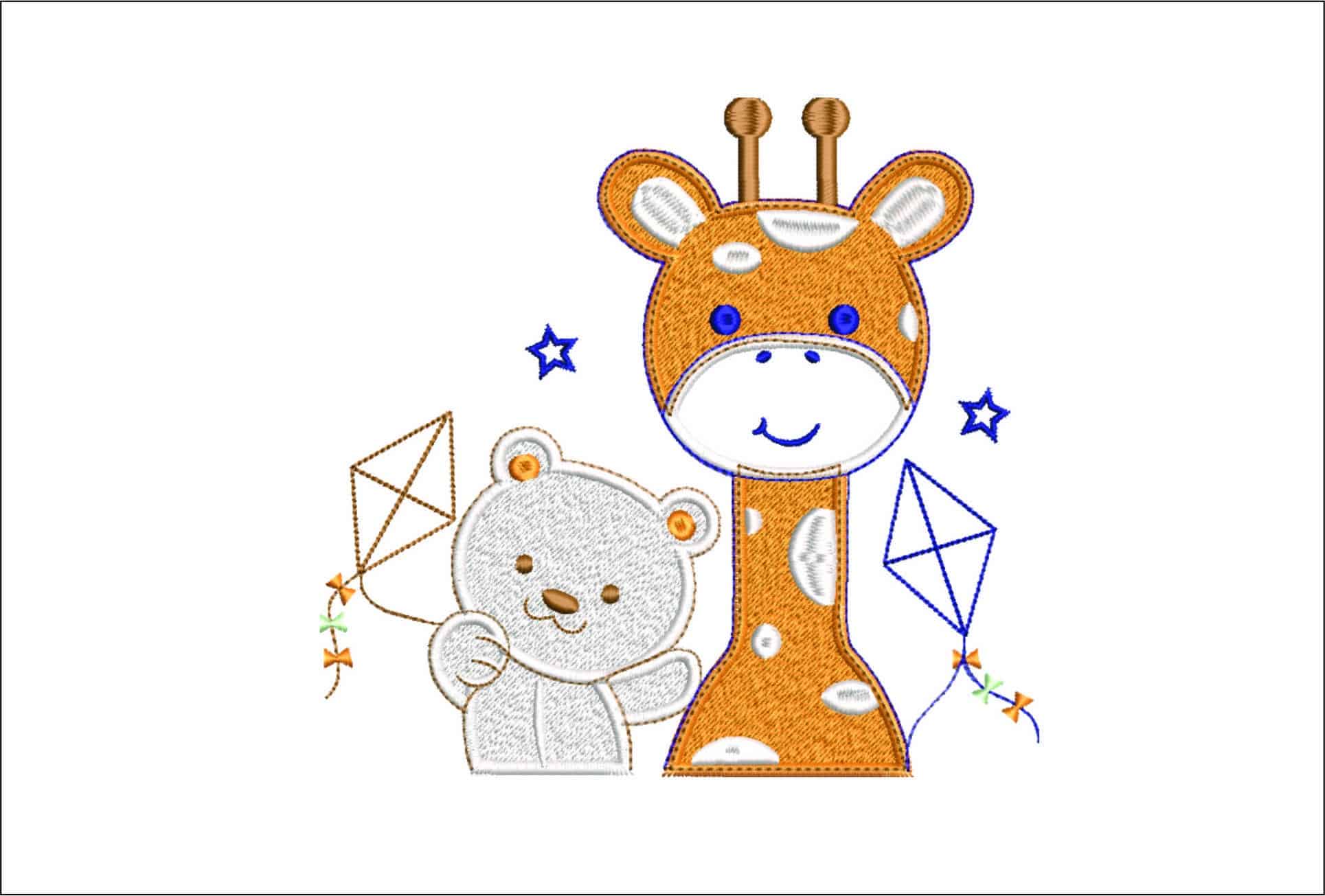 Childrens Bear and Giraffe- Elegant embroidery design file - instant download