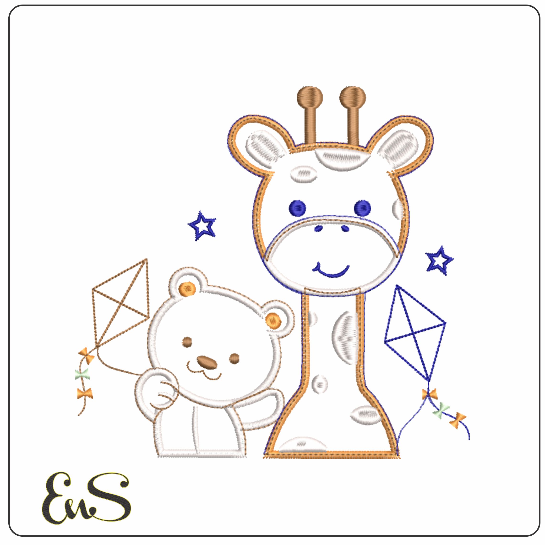 Childrens Bear and Giraffe Applique- Elegant embroidery design file - instant download