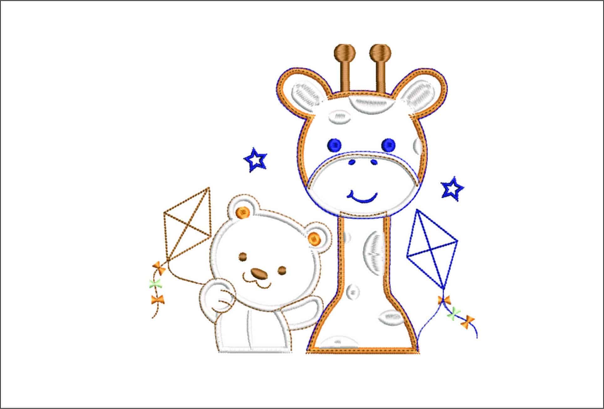 Childrens Bear and Giraffe Applique- Elegant embroidery design file - instant download