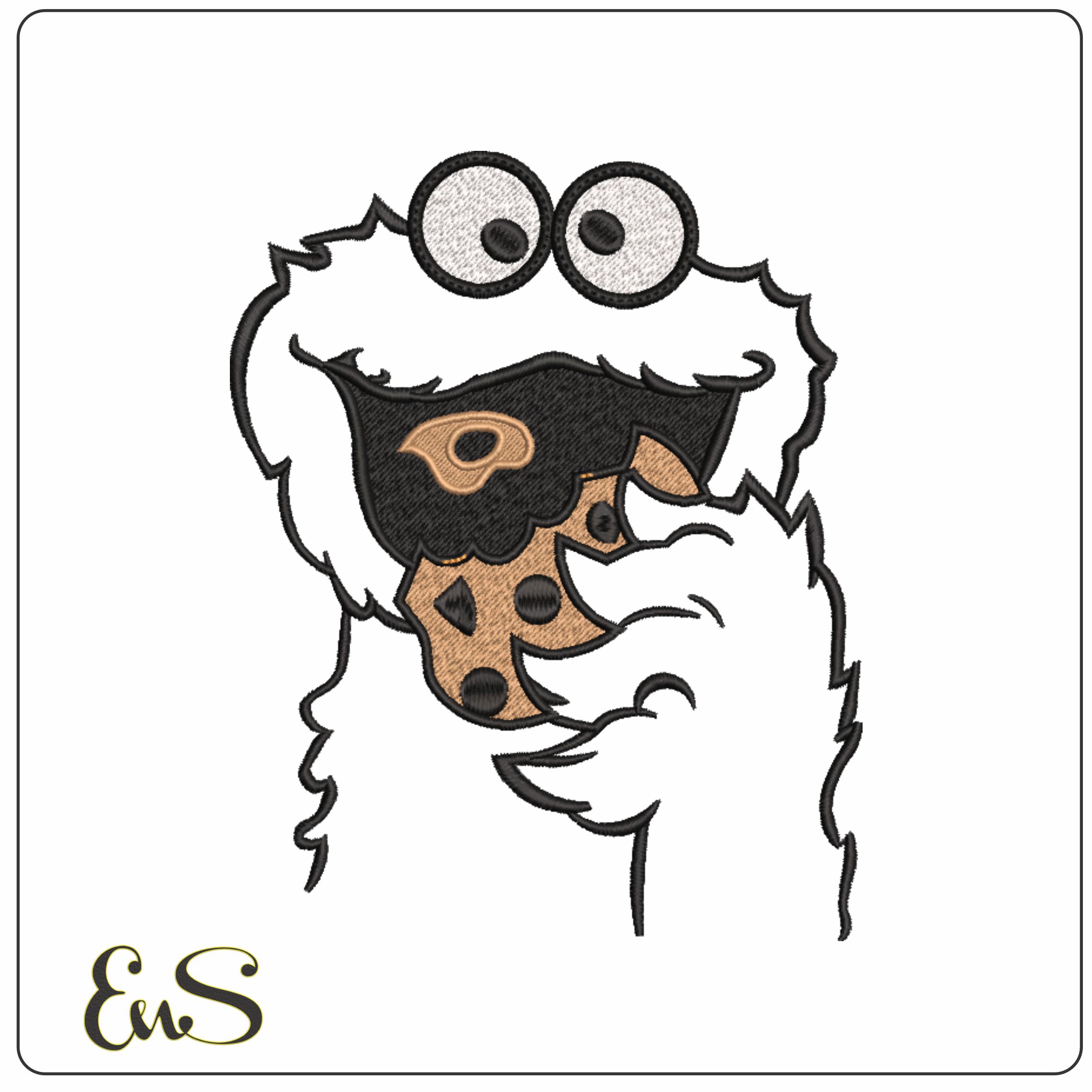 Cookie Monster Applique- Elegant embroidery design file - instant download