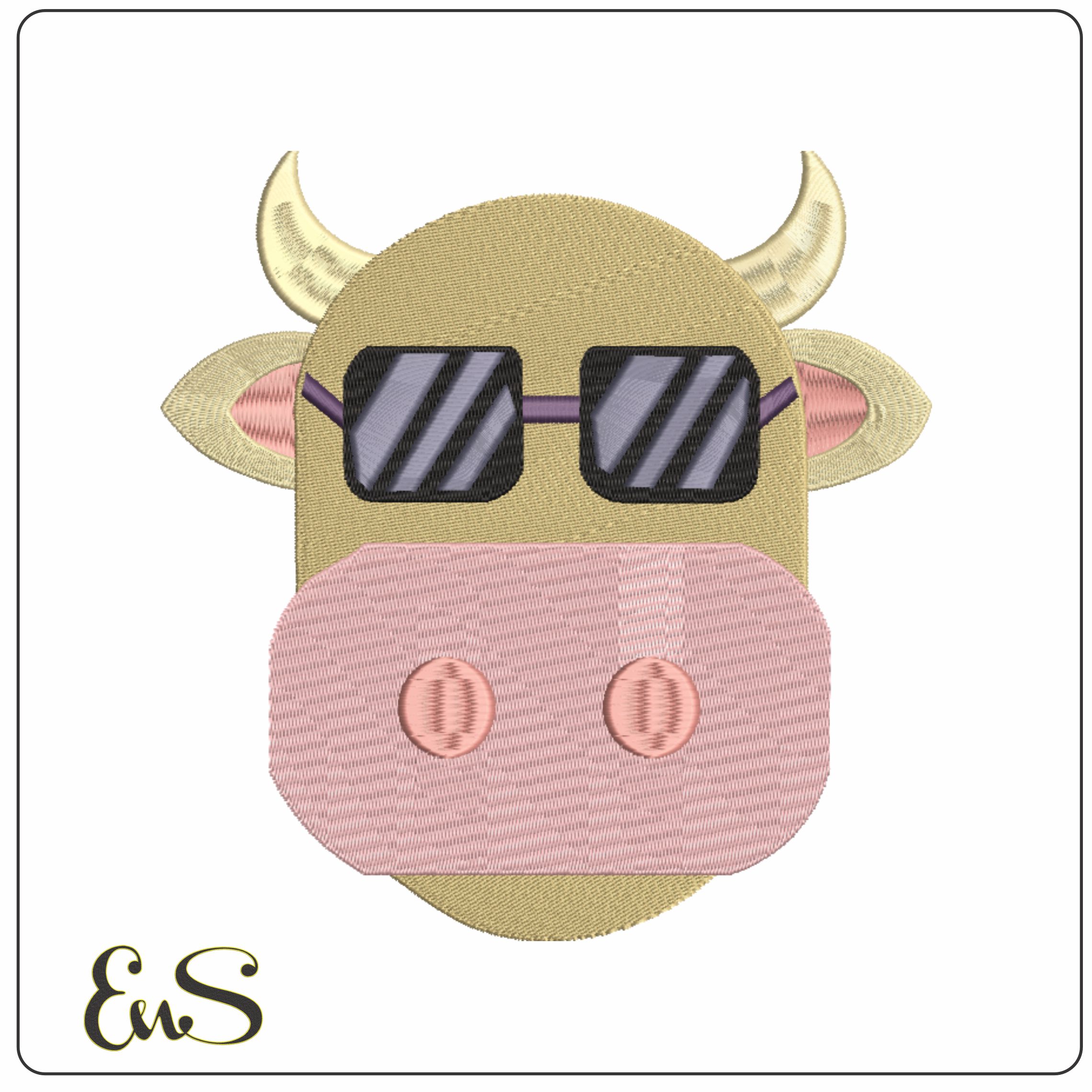 Cool Cow Head- Elegant embroidery design file - instant download