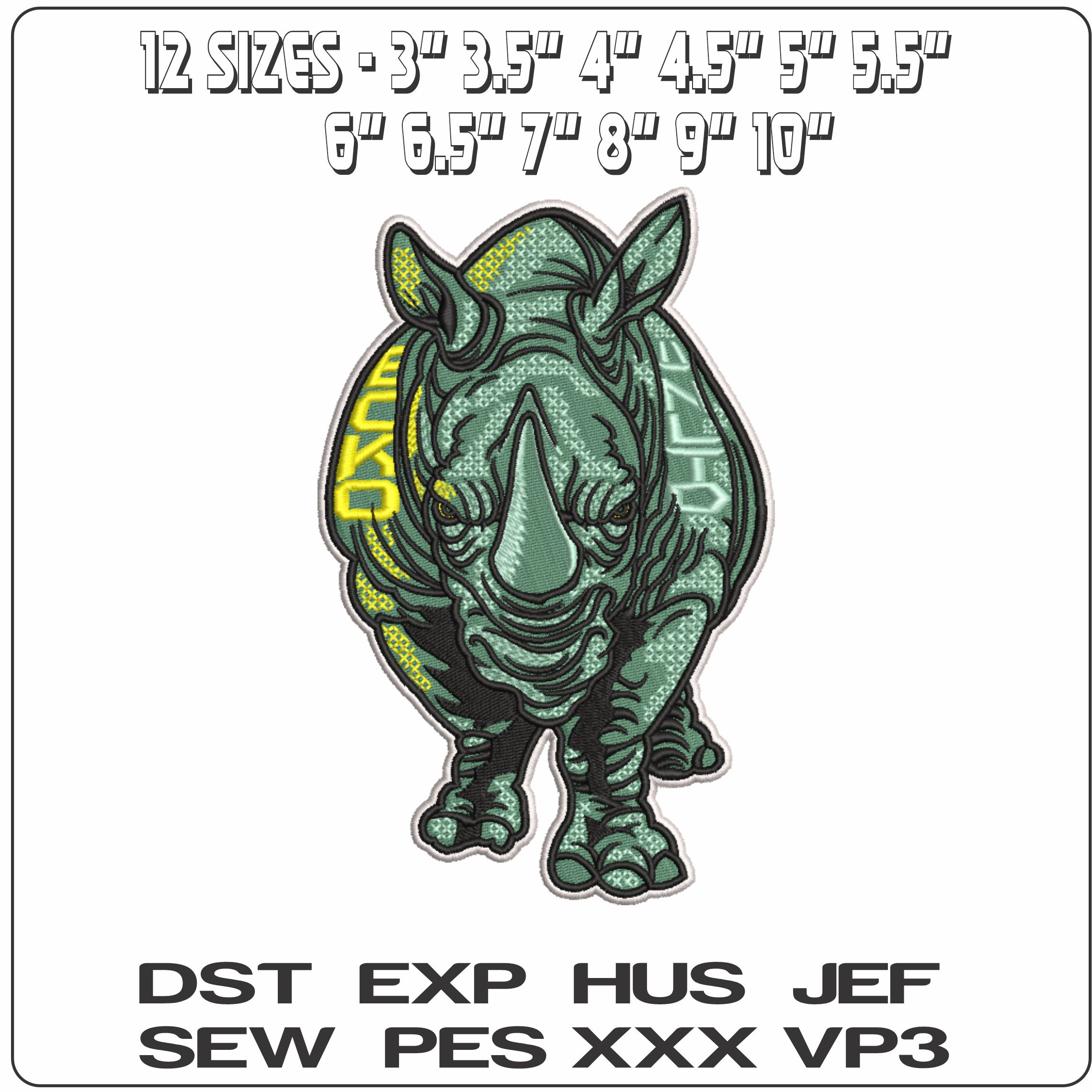 Ecko unltd Rhino- Elegant embroidery design file - instant download