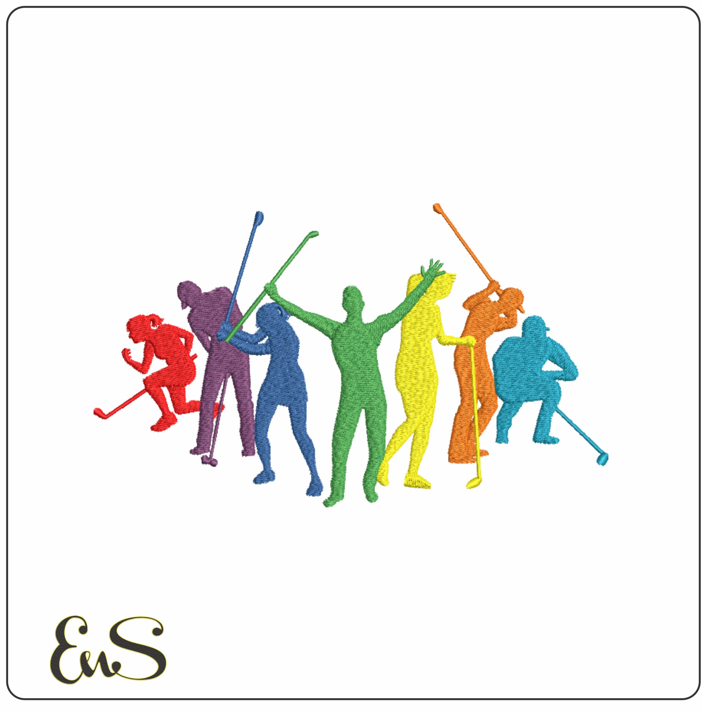 Golfers Celebrate 1- Elegant embroidery design file - instant download
