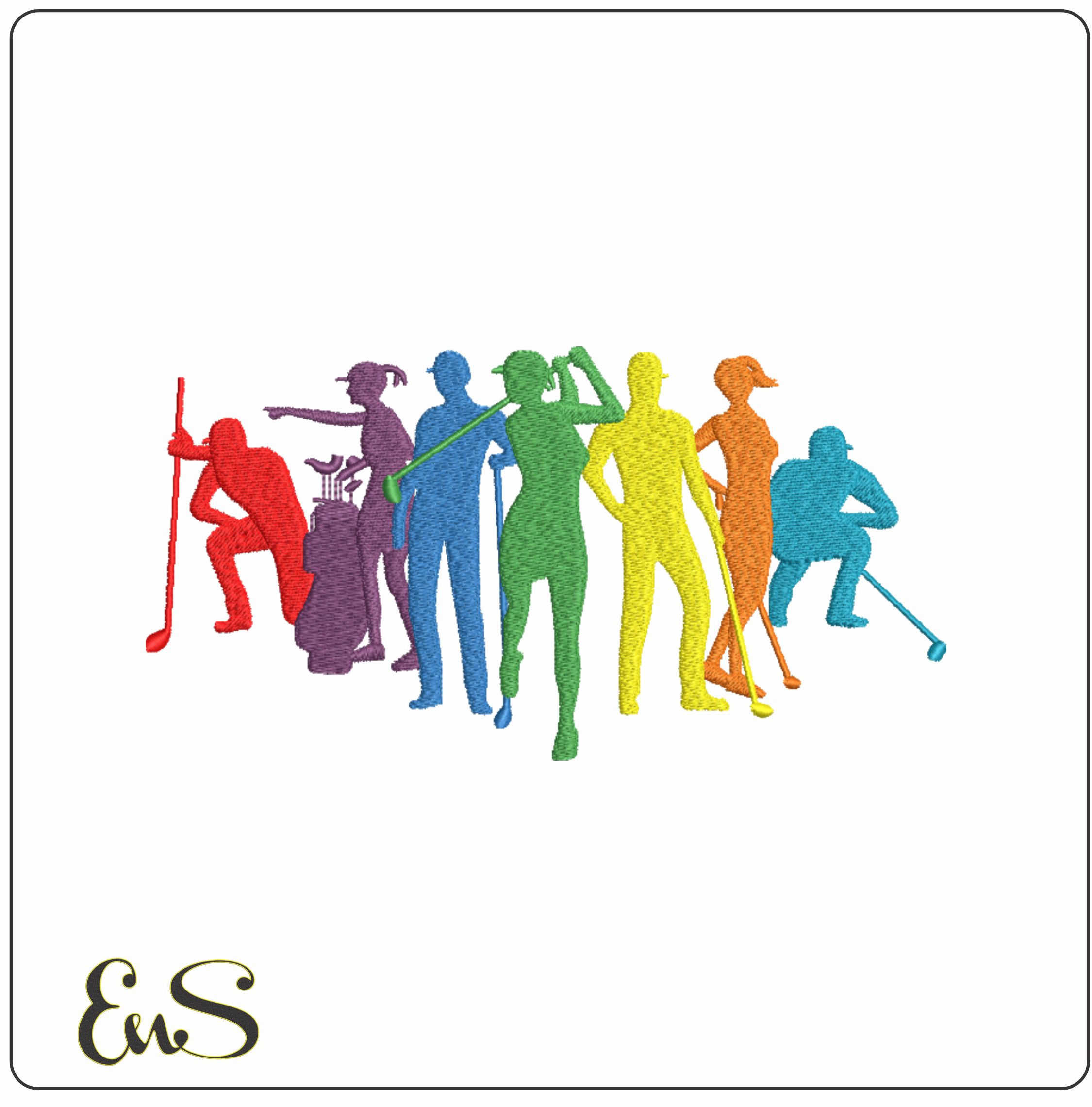 Golfers Celebrate 2- Elegant embroidery design file - instant download