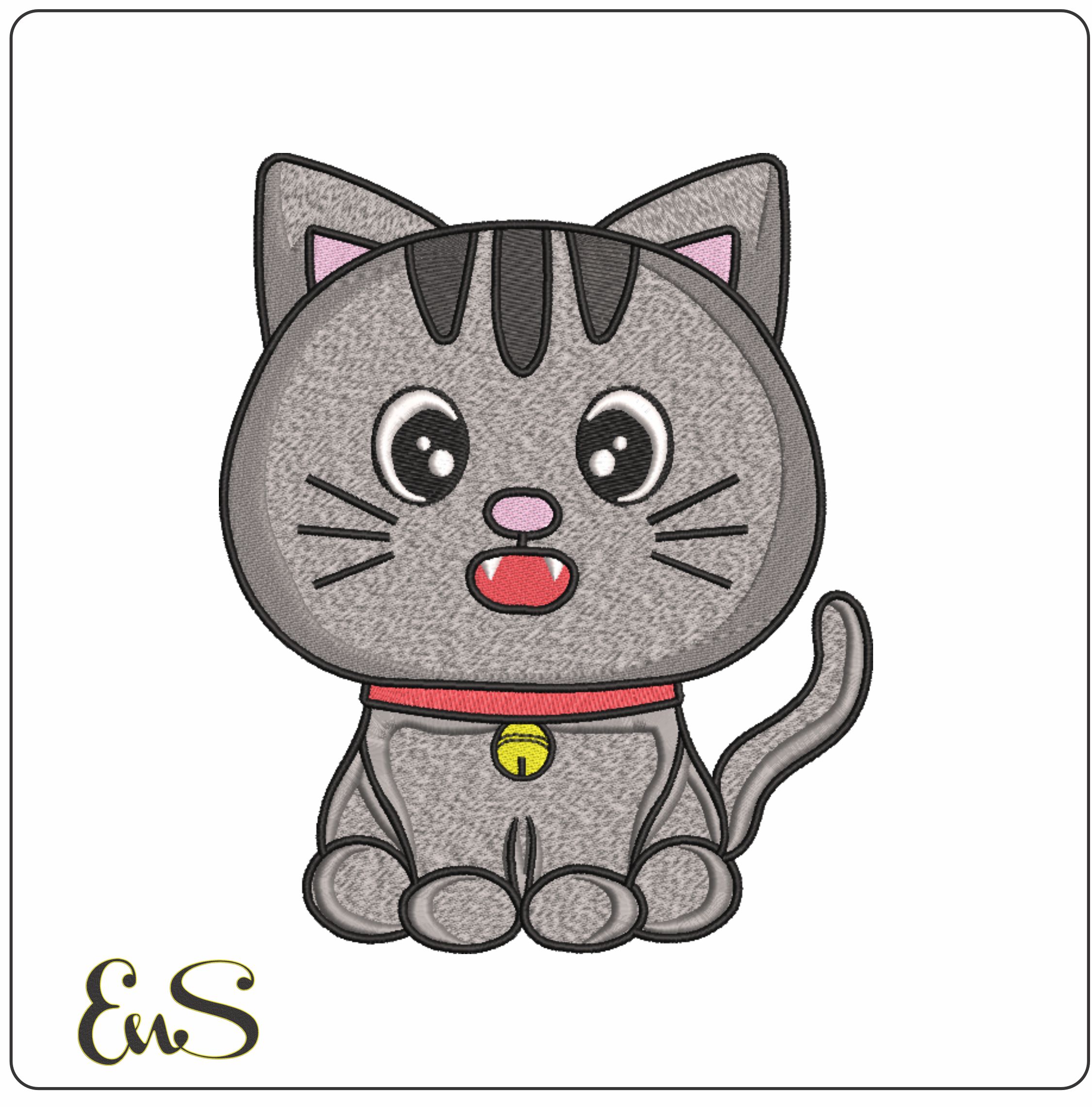 Grey Cat Children- Elegant embroidery design file - instant download