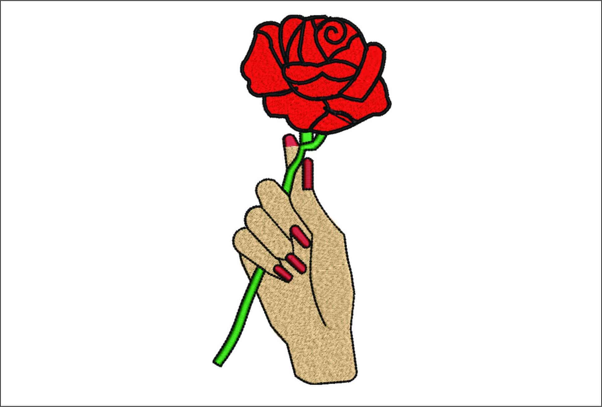 Hand with Red Rose- Elegant embroidery design file - instant download