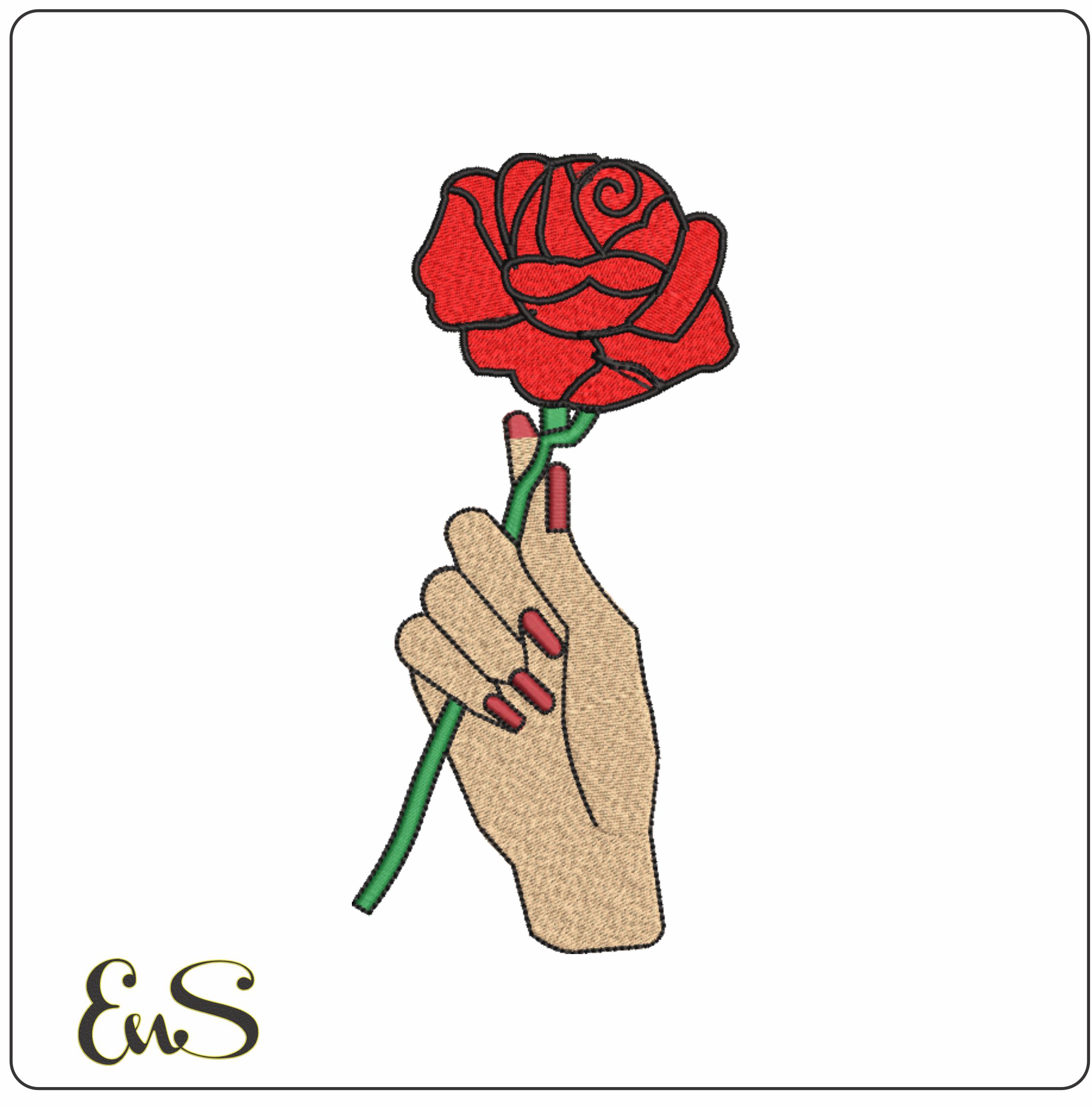 Hand with Red Rose- Elegant embroidery design file - instant download