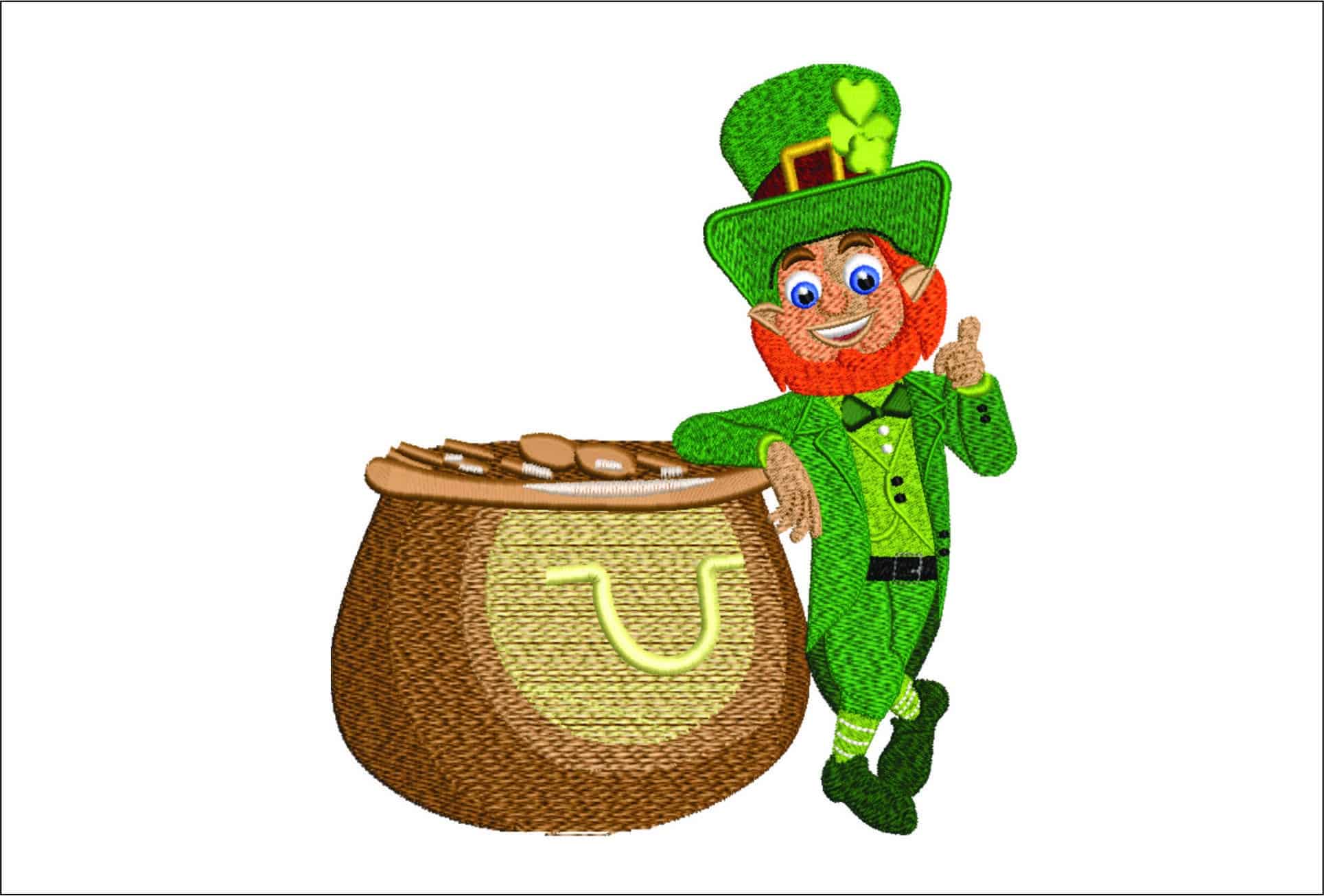 Leprachaun and pot of Gold- Elegant embroidery design file - instant download