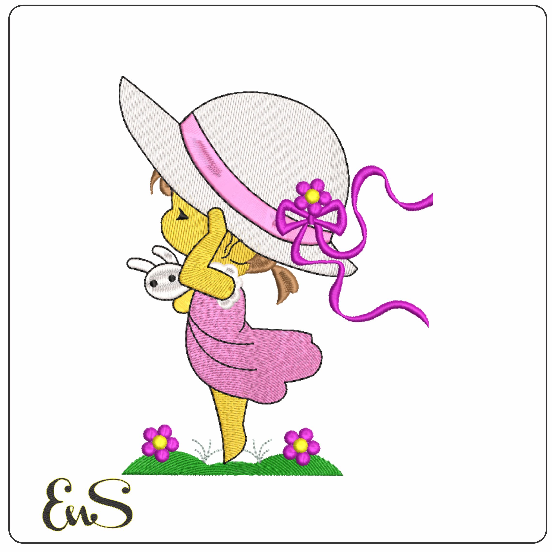 Little Girl with Bunny- Elegant embroidery design file - instant download