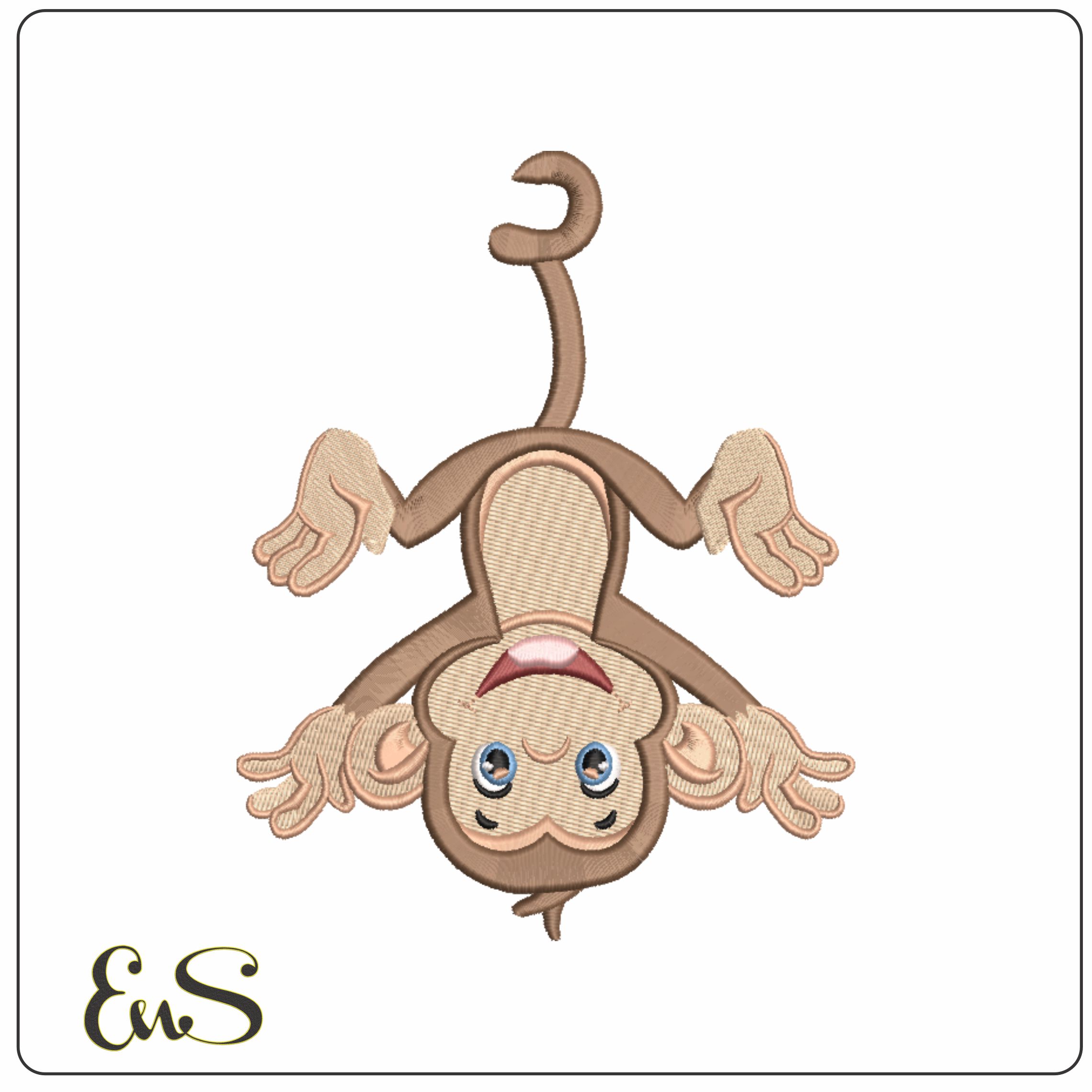 Monkey Hanging- Elegant embroidery design file - instant download
