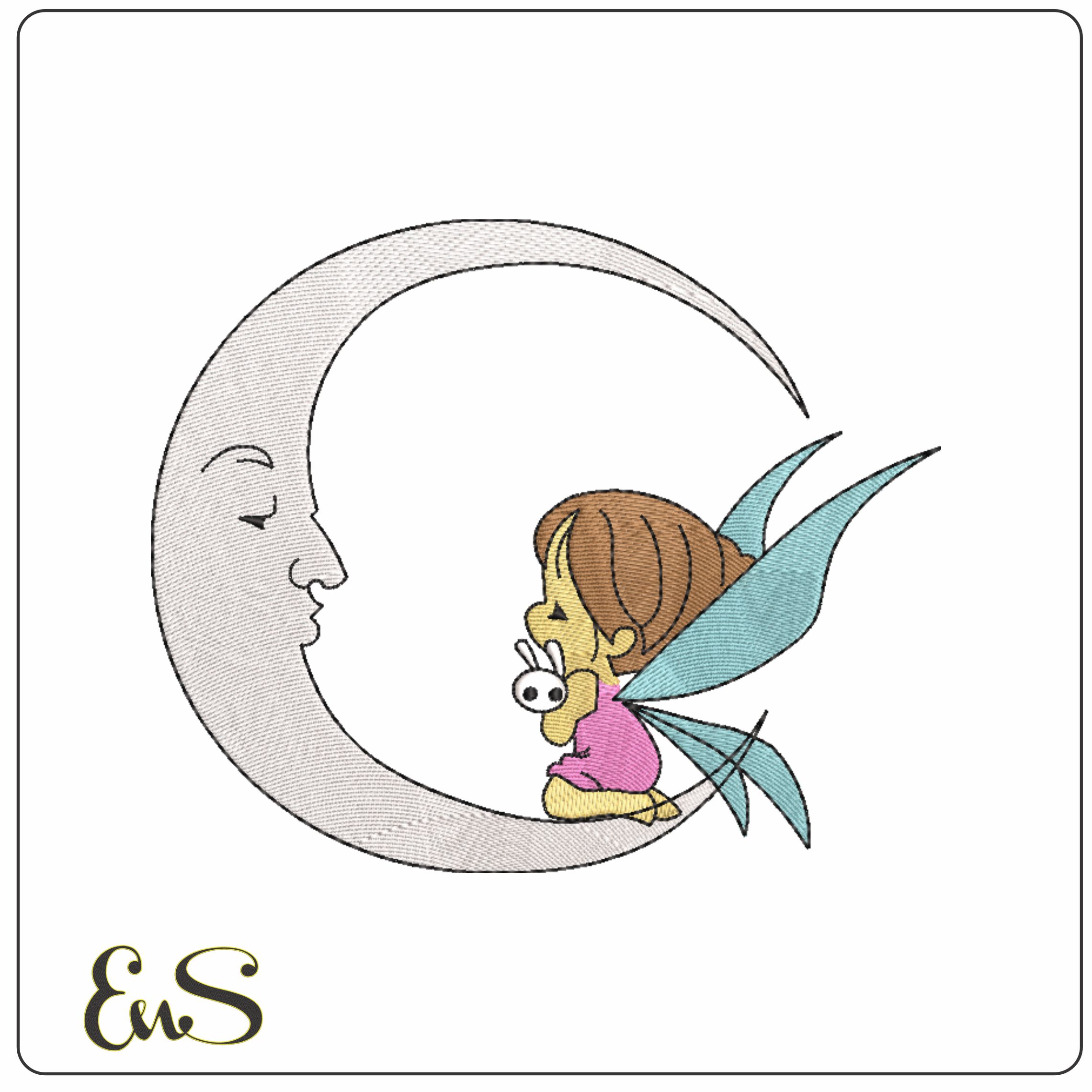 Moon Fairy- Elegant embroidery design file - instant download