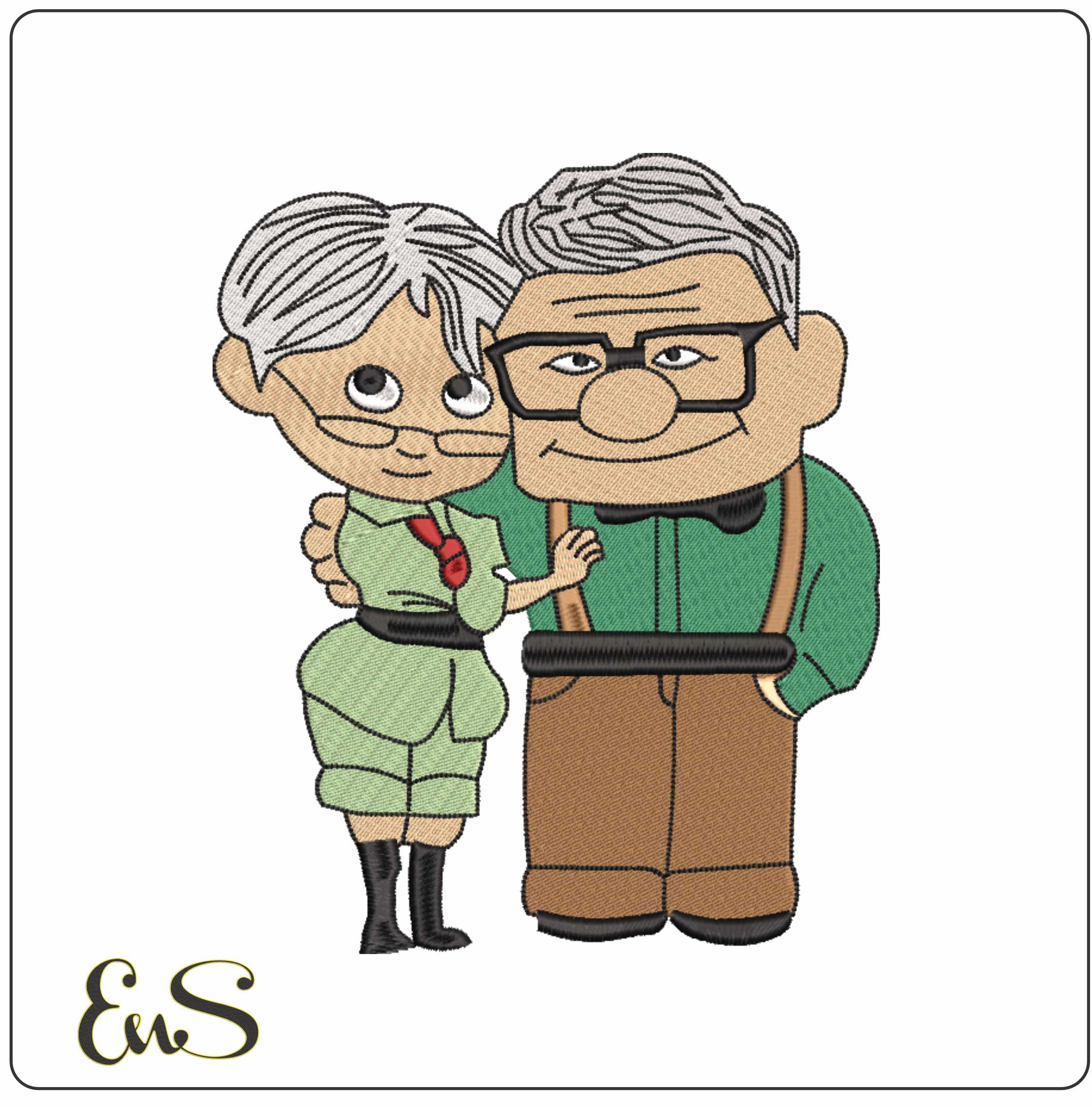 Old Carl and Ellie - Up- Elegant embroidery design file - instant download