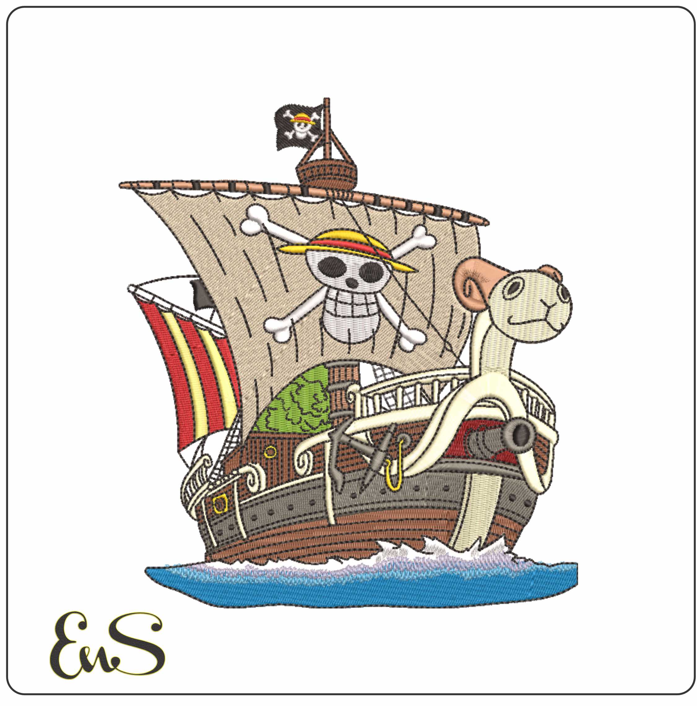 One Piece Pirate ship- Elegant embroidery design file - instant download