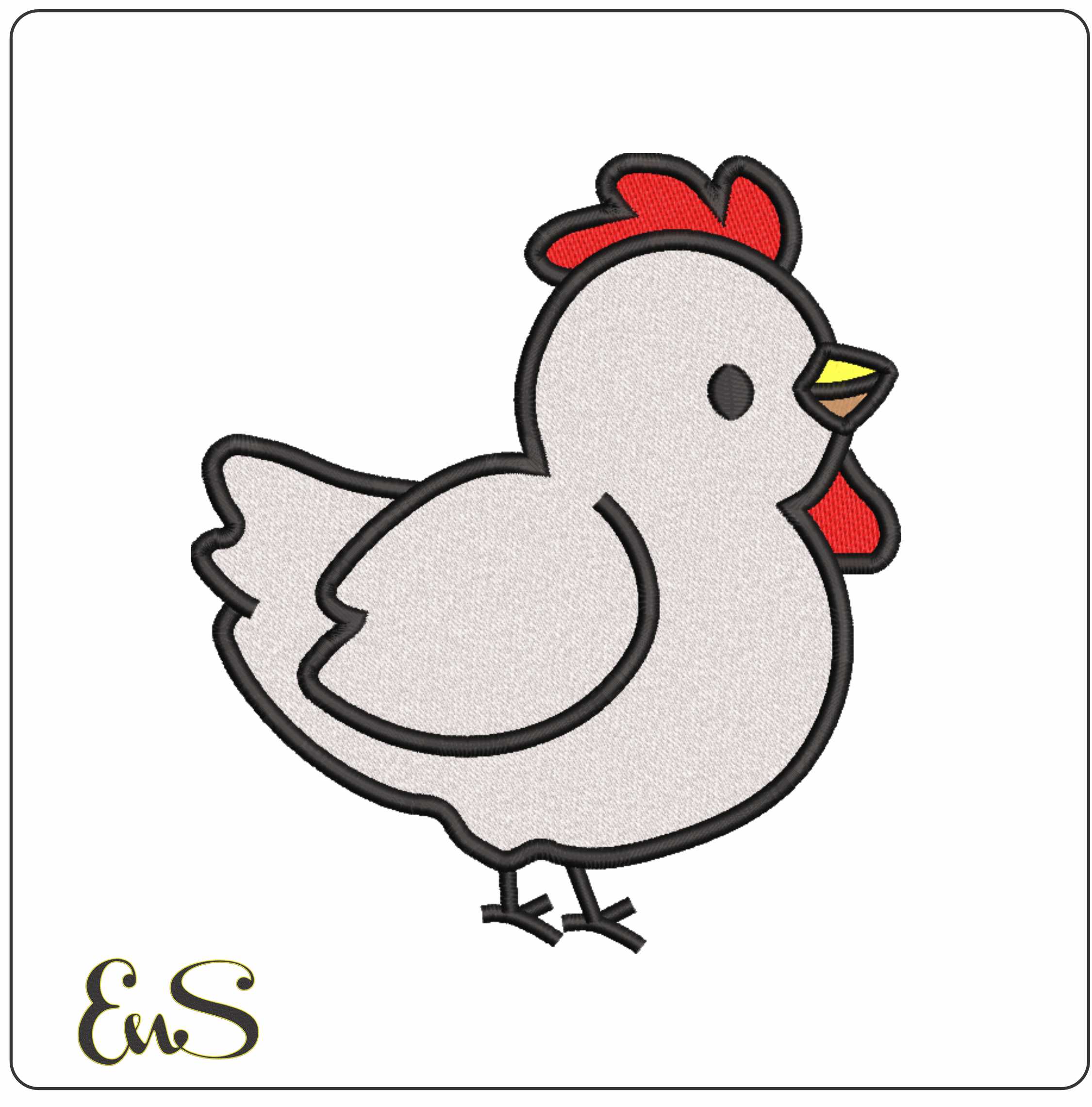 Simple White Chicken- Elegant embroidery design file - instant download