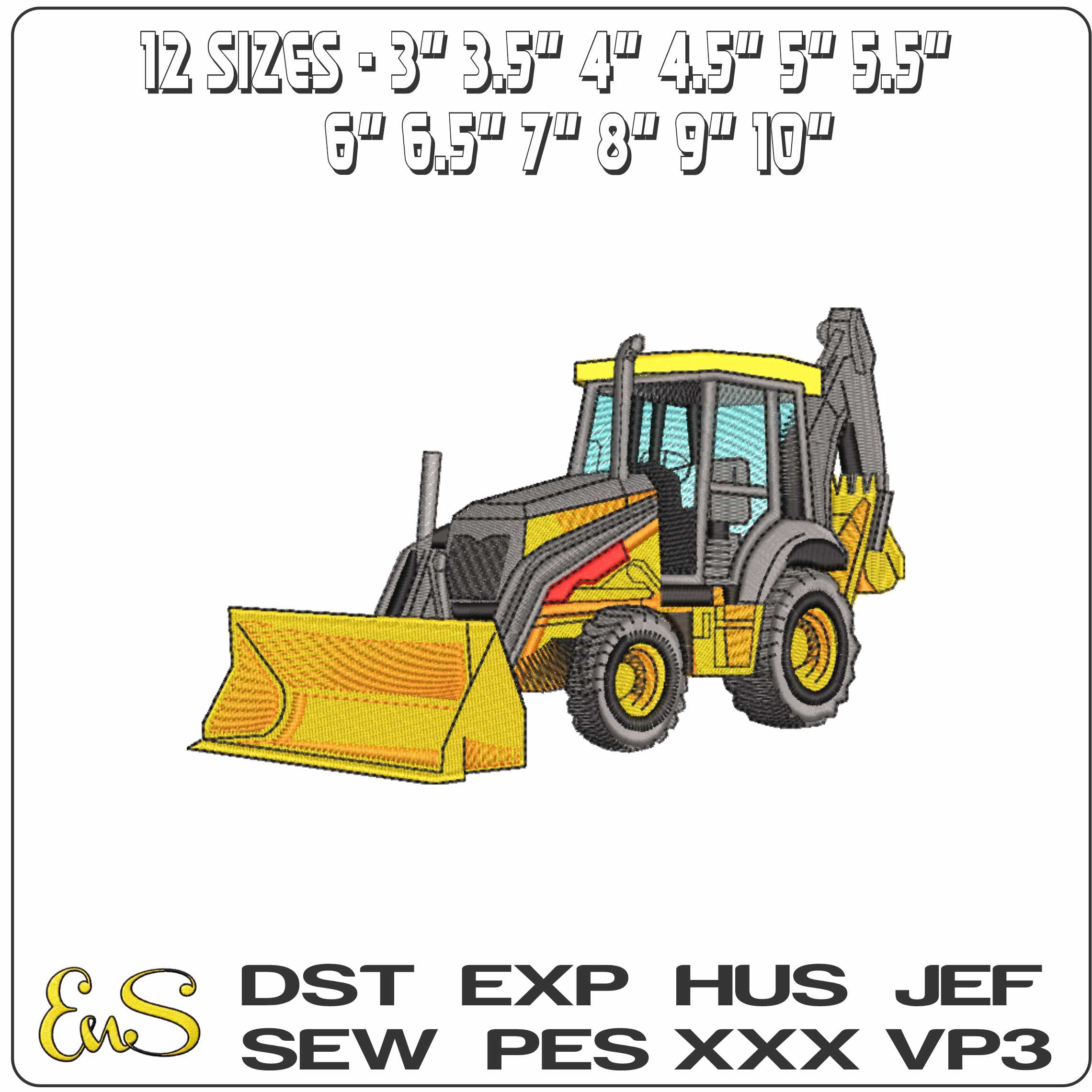 Tractor Digger JCB style- Elegant embroidery design file - instant download
