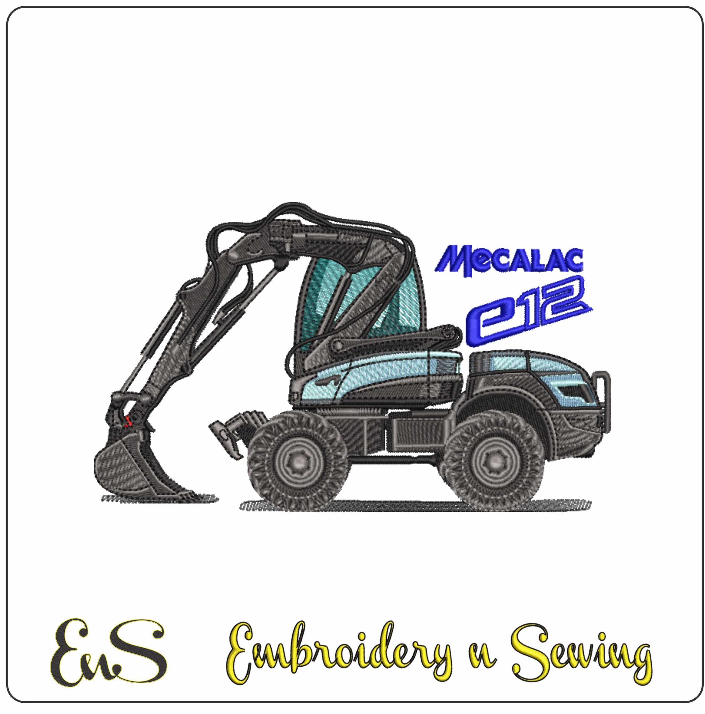 Tractor Excavator Mecalac- Elegant embroidery design file - instant download